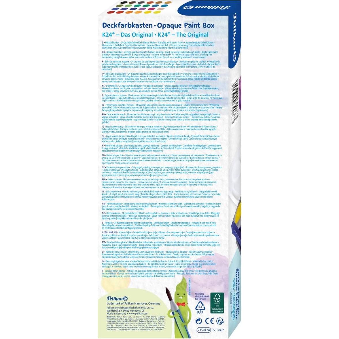Juego de Pintura Acuarela Opaca Pelikan 24 Colores + Blanco