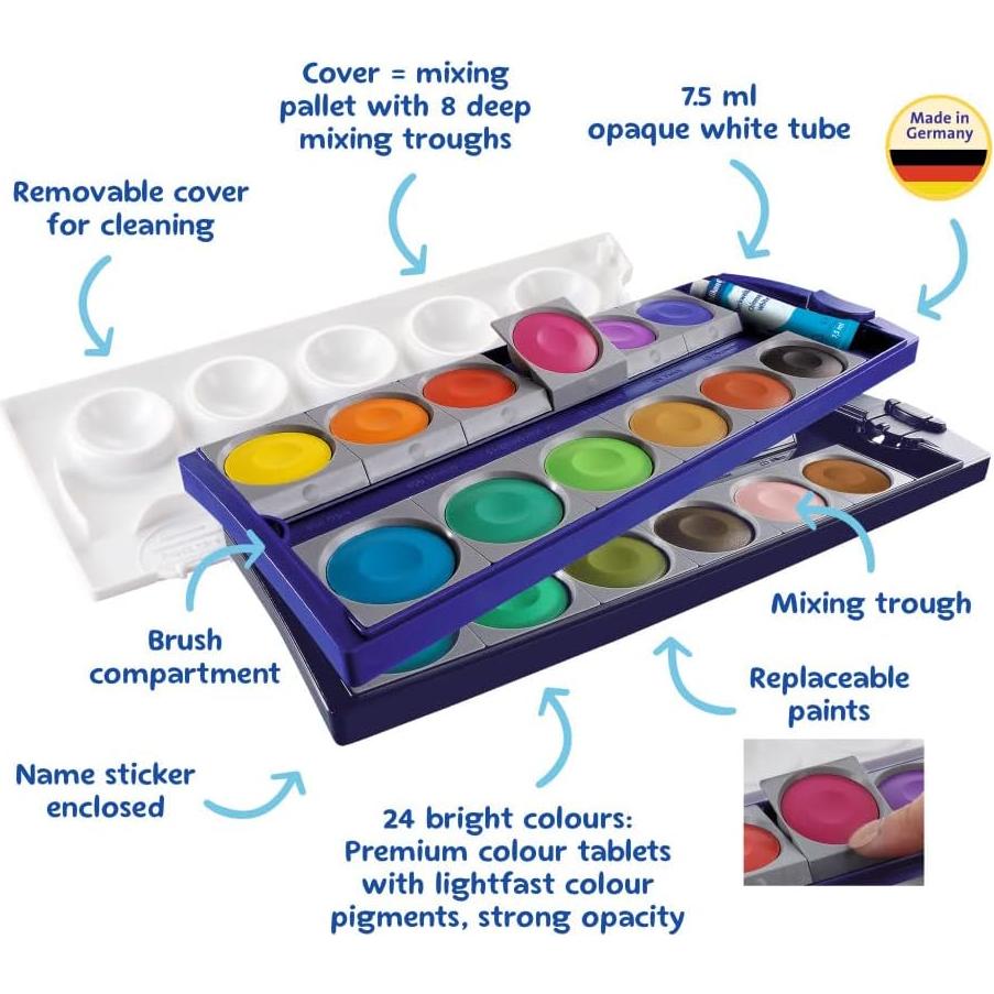 Juego de Pintura Acuarela Opaca Pelikan 24 Colores + Blanco