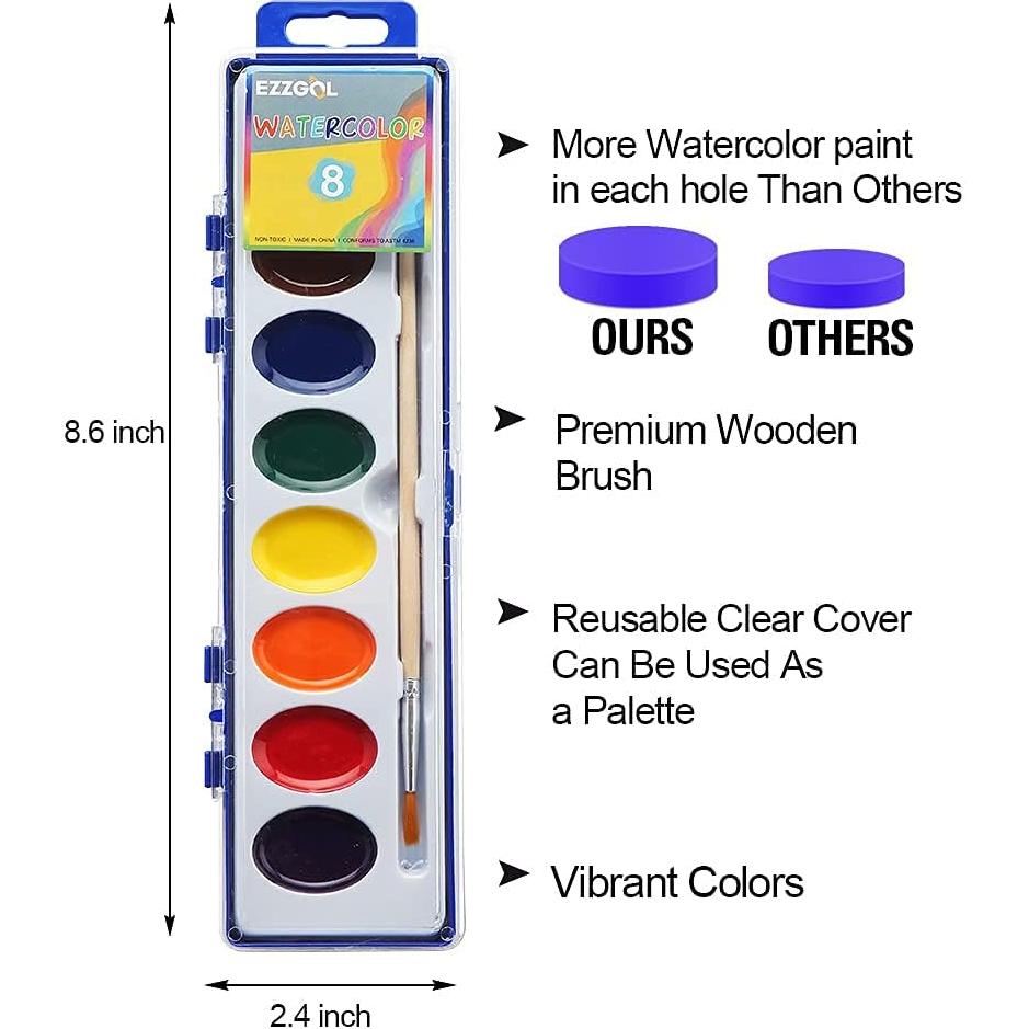 Pinturas Acuareladas Ezzgol 24 Colores Lavables No Tóxicas