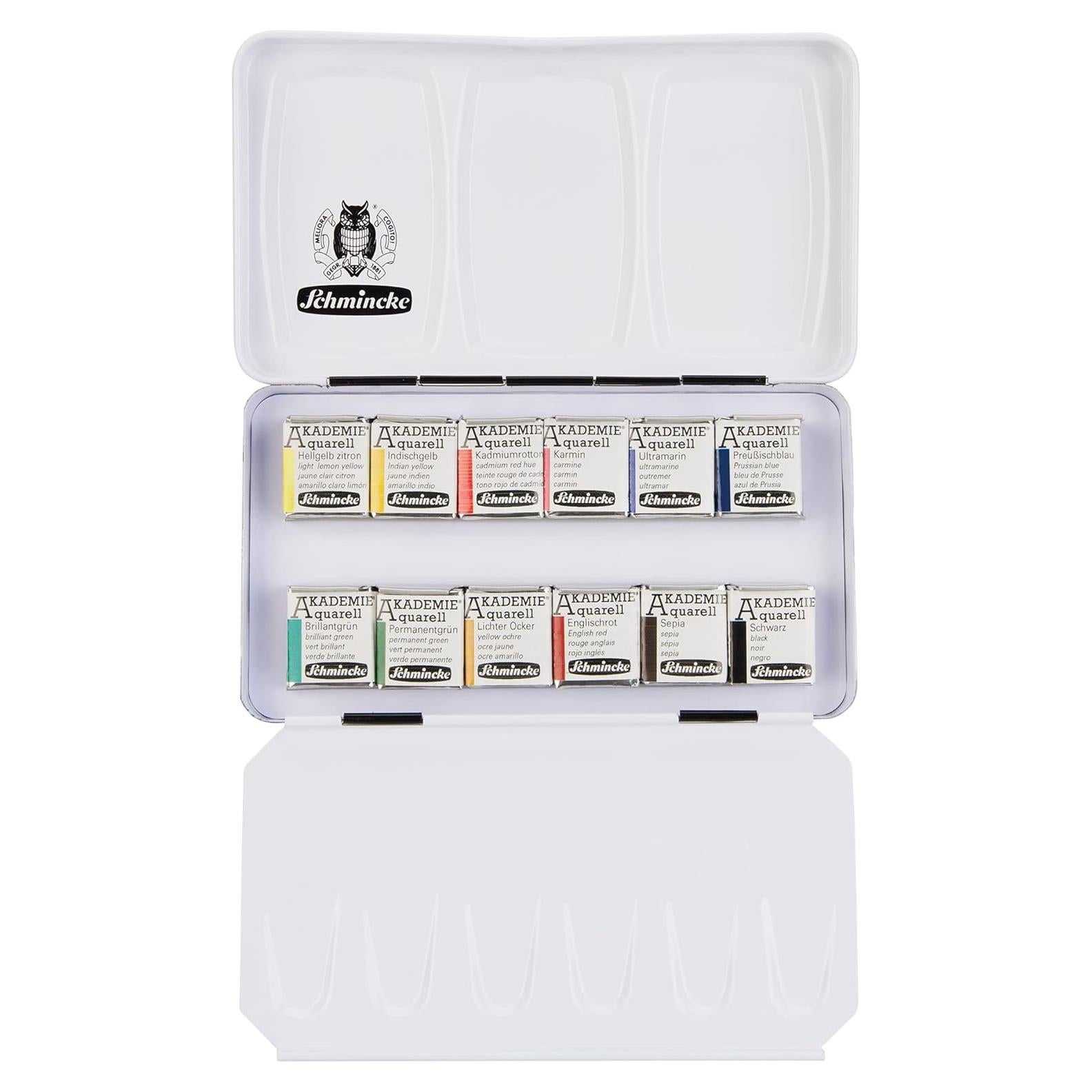 Acuarelas Finas Schmincke AKADEMIE 12 Pans Caja Compacta Metal