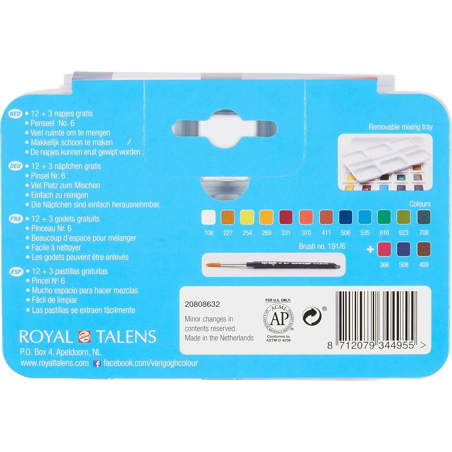 Estuche de Acuarelas Van Gogh Pocketbox 12+3 Medias Pastillas