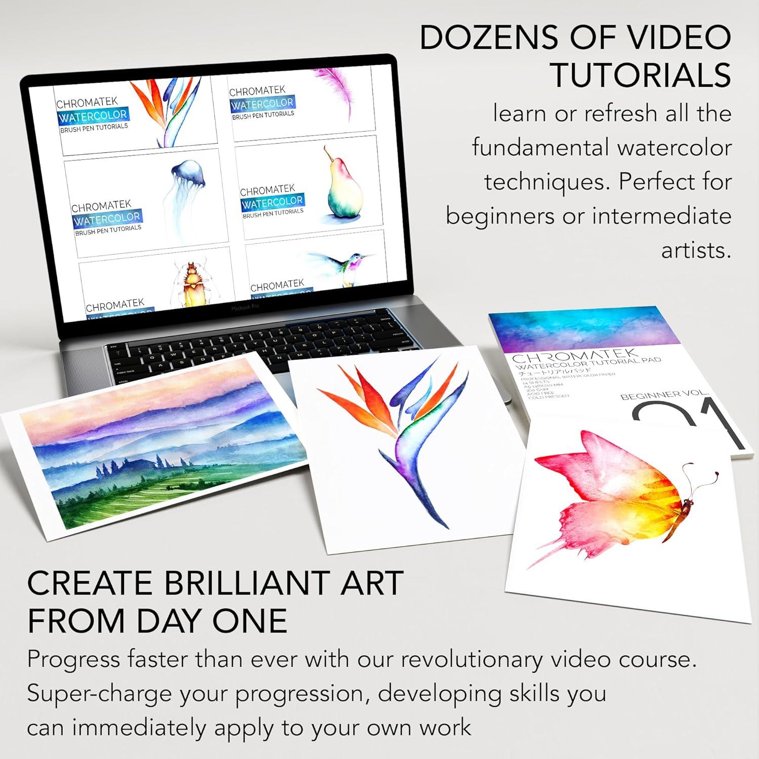 Juego de 54 Marcadores Acuarelables CHROMATEK con Bloc y Tutoriales