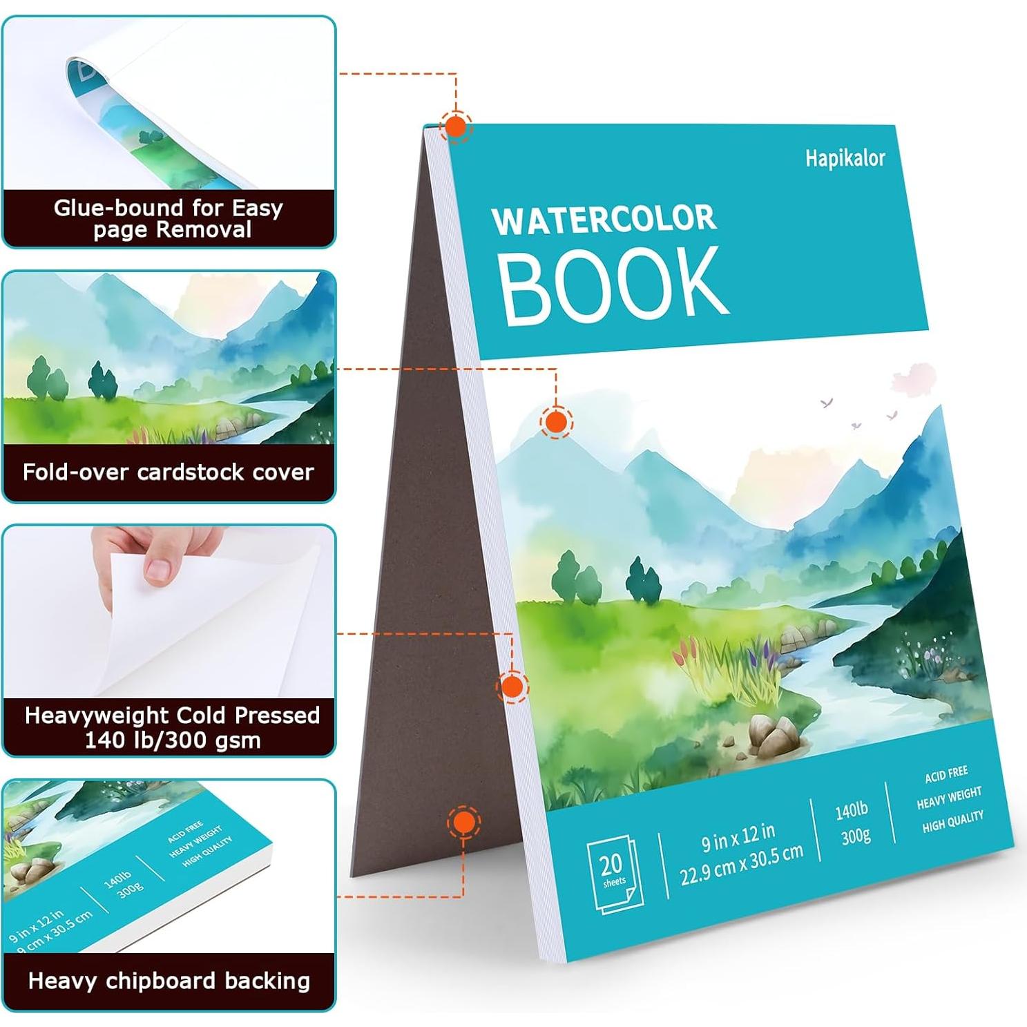 Bloc de Papel Acuarela Hapikalor 9x12" 140lb 20 Hojas Verde