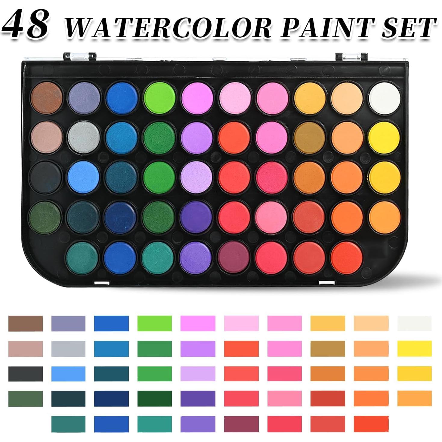 Set de Pintura Acuarela GETHPEN 48 Colores Lavables con Pincel