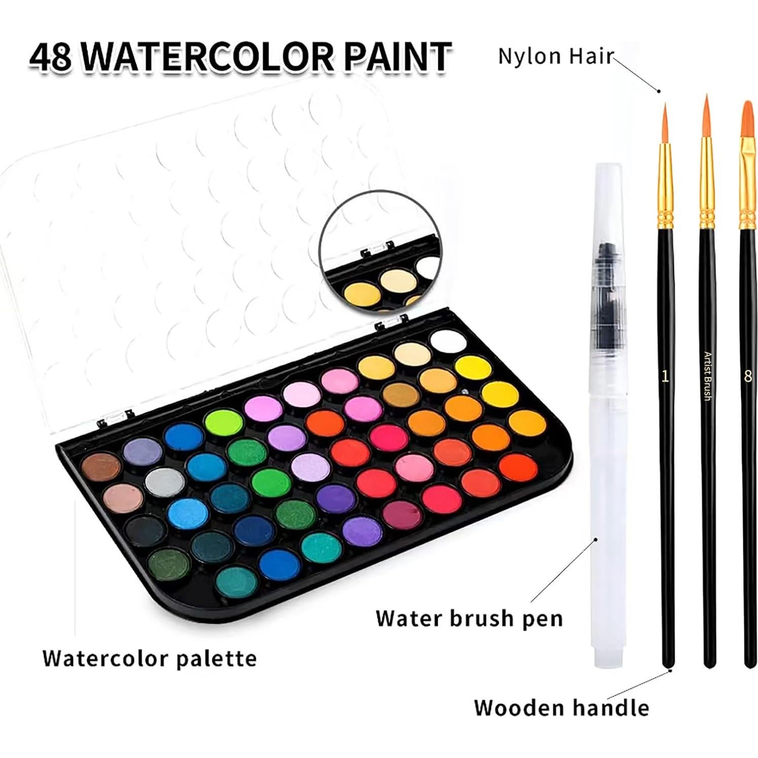 Set de Pintura Acuarela GETHPEN 48 Colores Lavables con Pincel