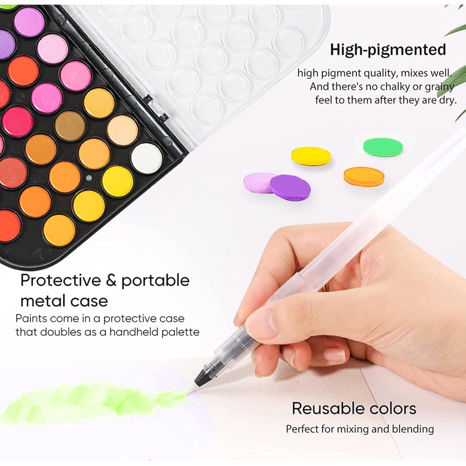 Set de Pintura Acuarela GETHPEN 48 Colores Lavables con Pincel