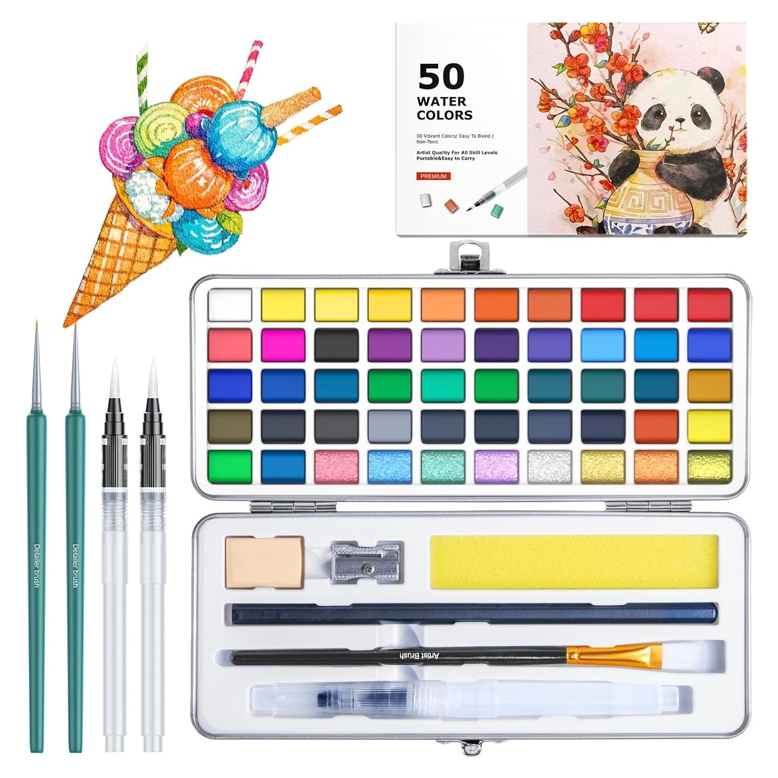 Set de Acuarelas Botkc 100 Colores con Pinceles y Papeles