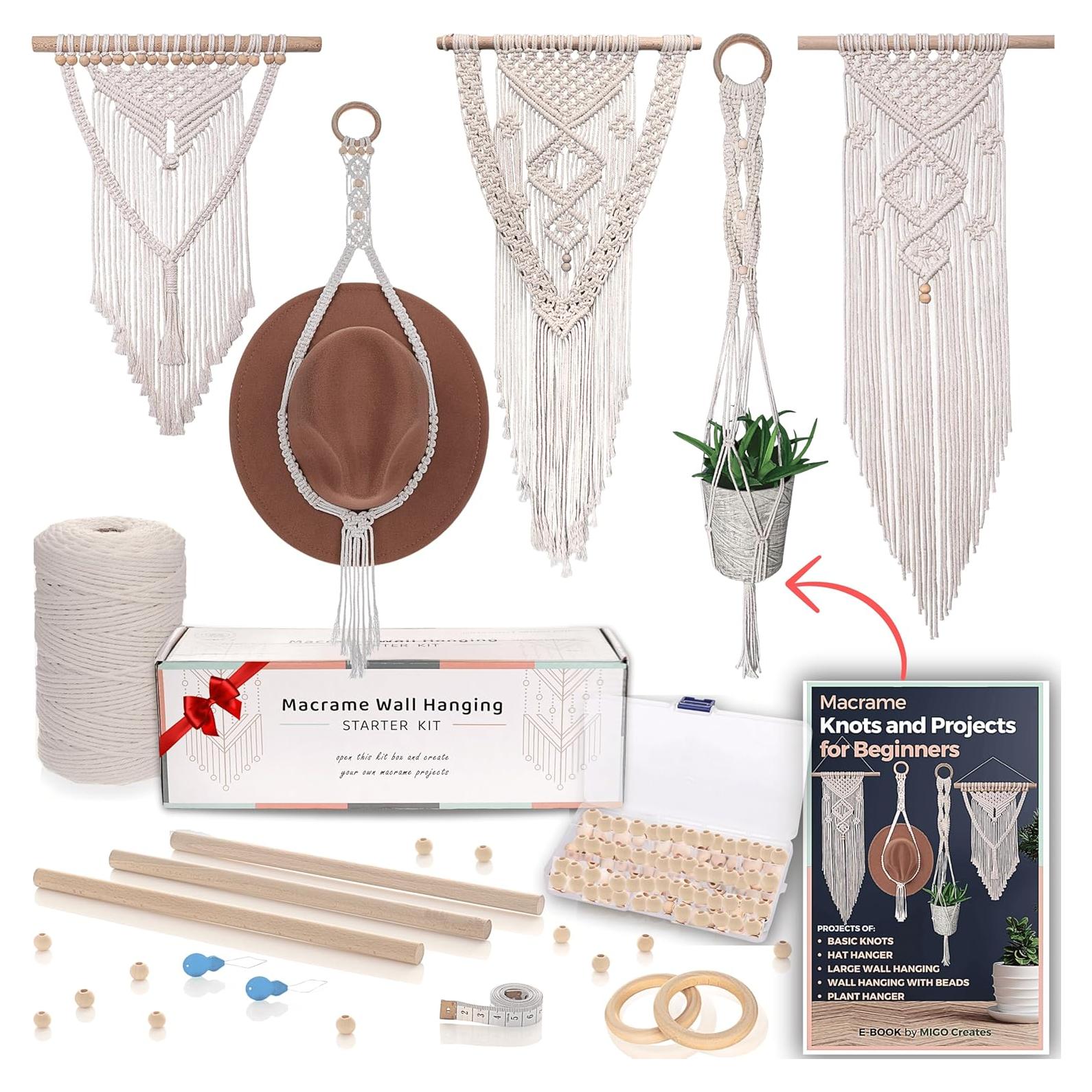Kit de Macramé MIGO Creates para Principiantes - 58 Piezas y 201m Hilo