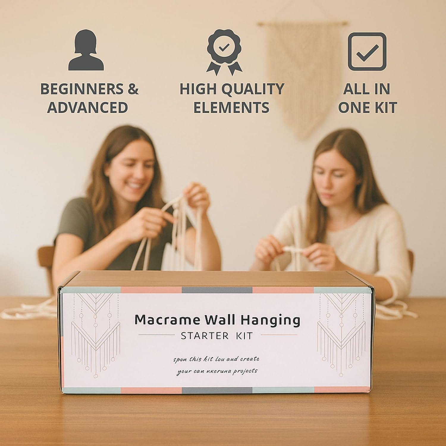 Kit de Macramé MIGO Creates para Principiantes - 58 Piezas y 201m Hilo