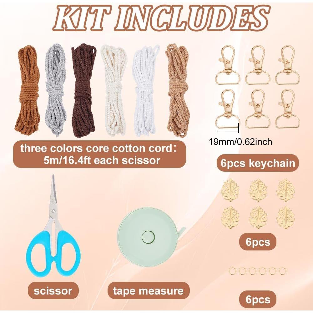 Kit de Llavero de Macramé FREEBLOSS 6 Piezas con Instrucciones