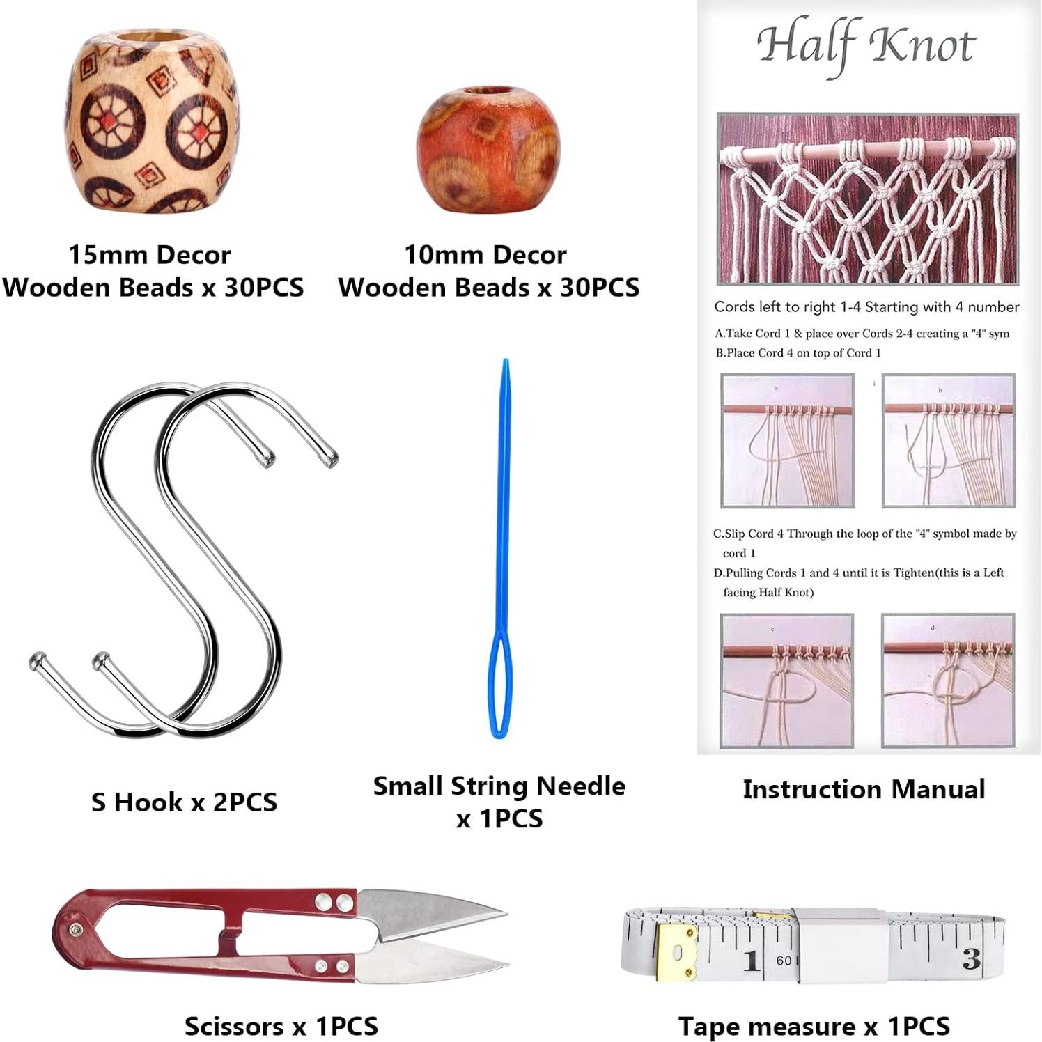 Kit de Macramé Hdviai 121 Piezas, Hilo de Algodón 3mm x 100m