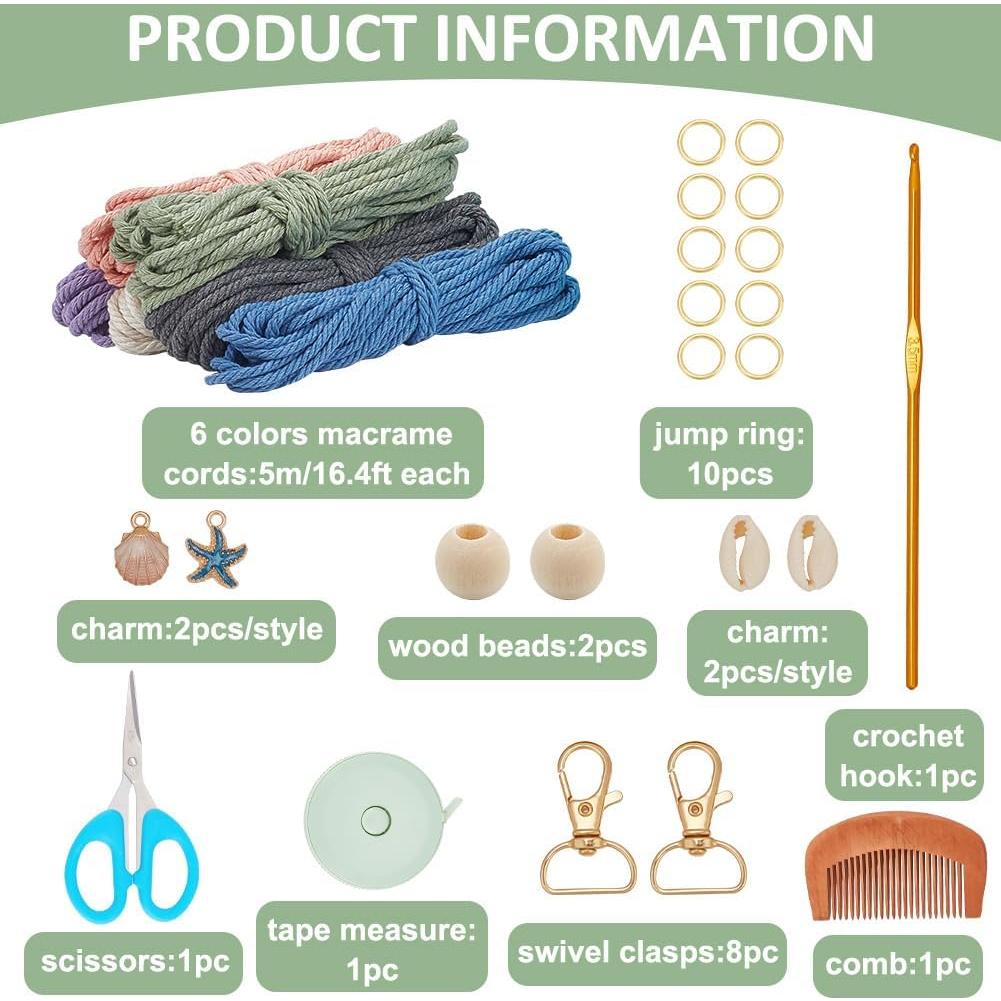 Kit de llavero de macramé ACRNIGHEET 6 piezas boho oceánico