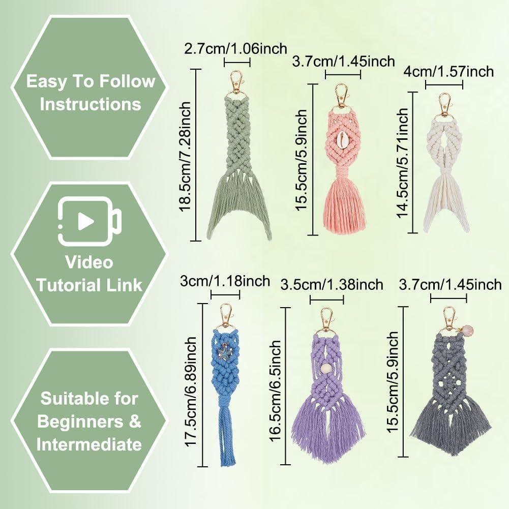 Kit de llavero de macramé ACRNIGHEET 6 piezas boho oceánico