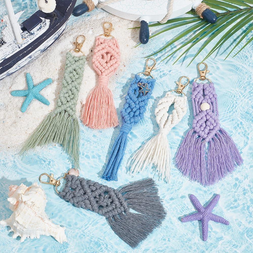 Kit de llavero de macramé ACRNIGHEET 6 piezas boho oceánico