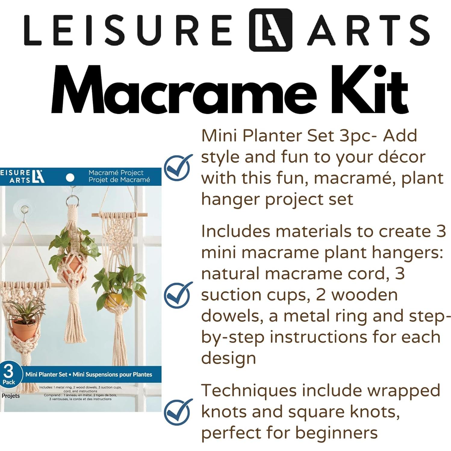 Kit de Macramé Mini Planter Leisure Arts - 3 Colgadores DIY