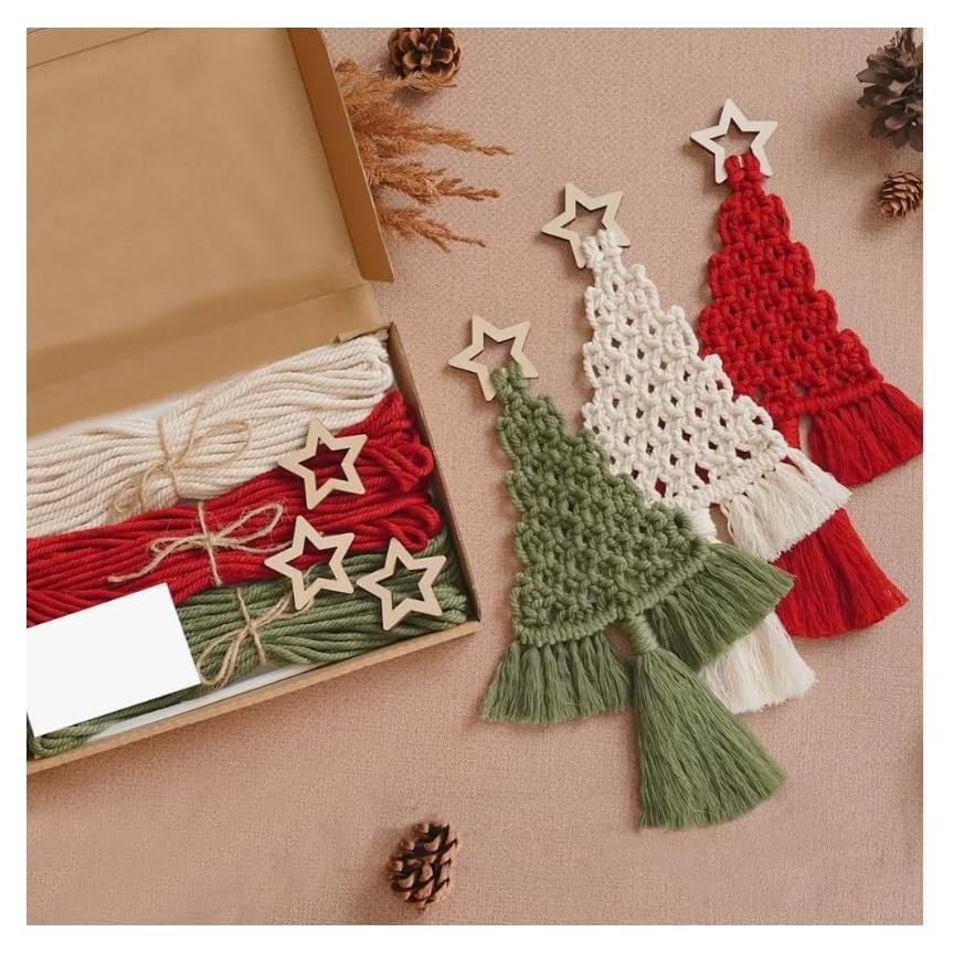 Kit de Macramé DIY Árbol de Navidad 3 Piezas Bohemio