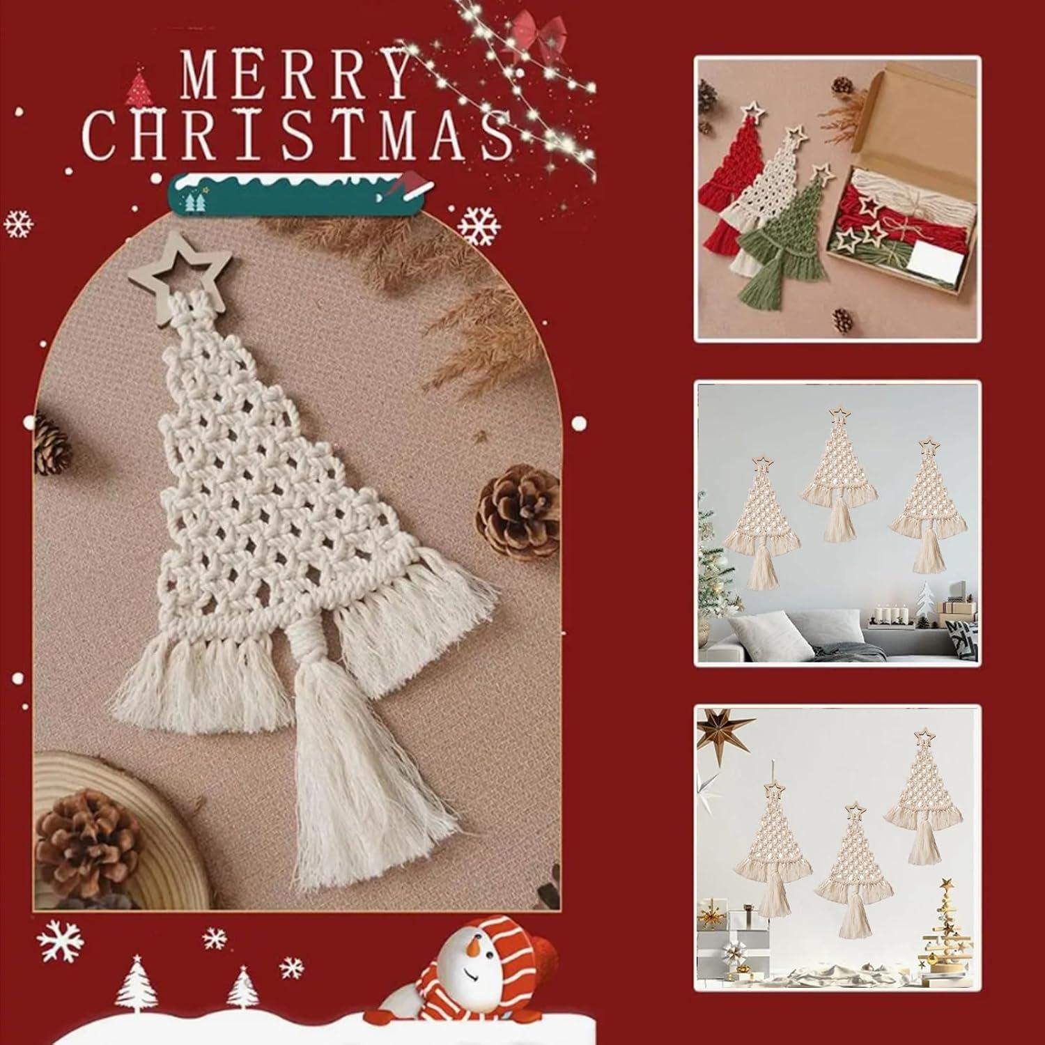Kit de Macramé DIY Árbol de Navidad 3 Piezas Bohemio