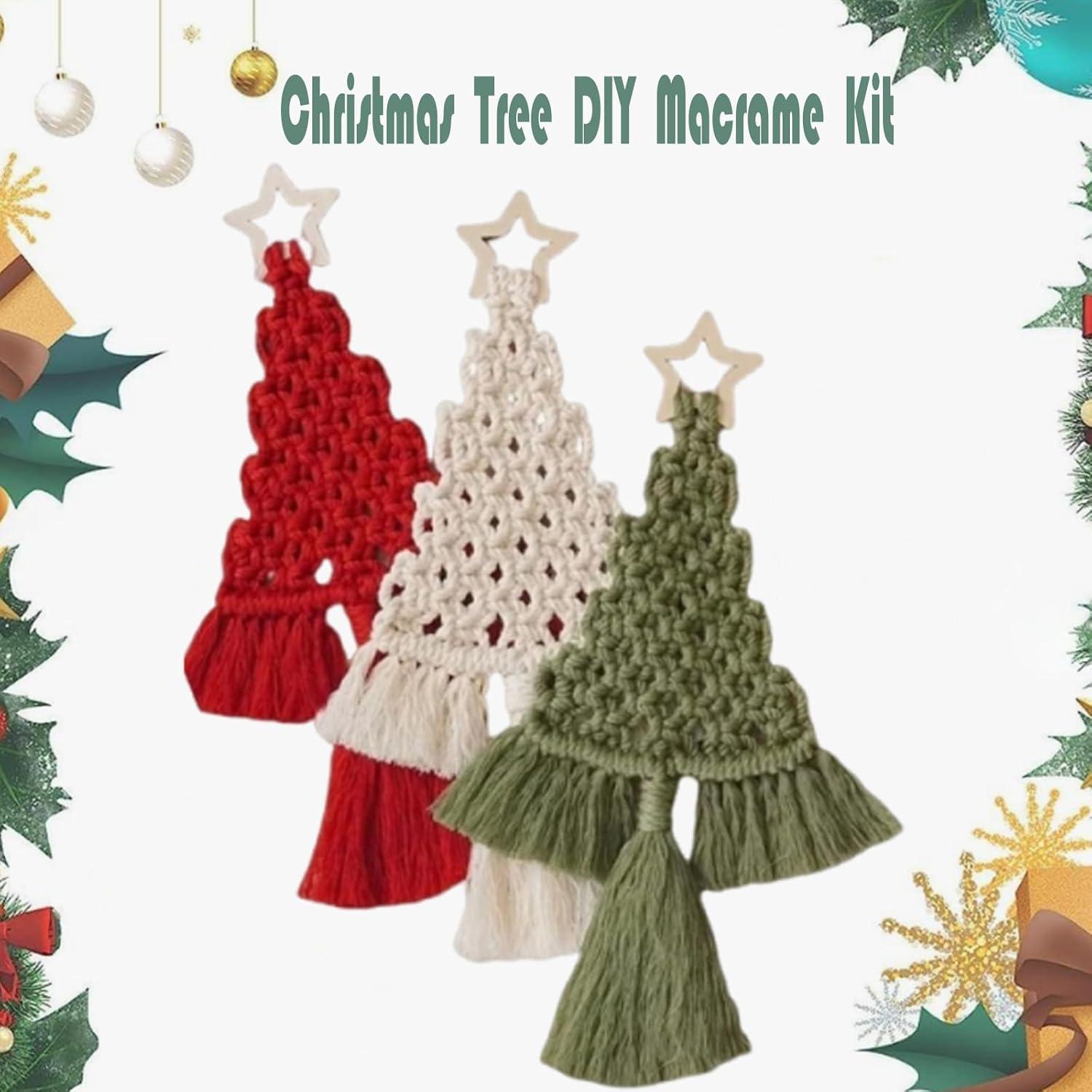 Kit de Macramé DIY Árbol de Navidad 3 Piezas Bohemio