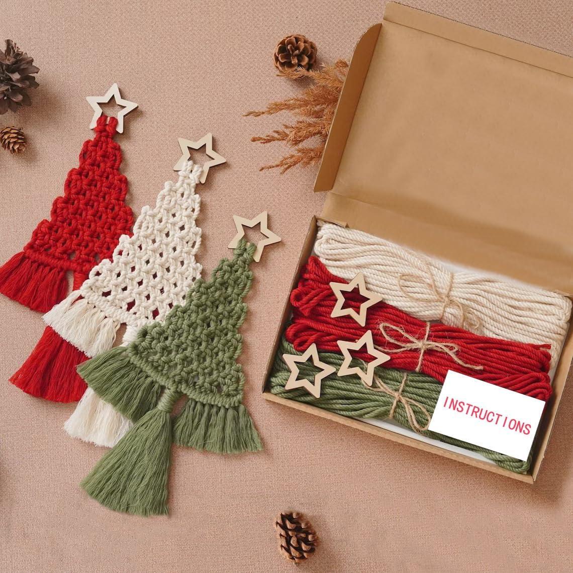 Kit de Macramé DIY Árbol de Navidad 3 Piezas Bohemio