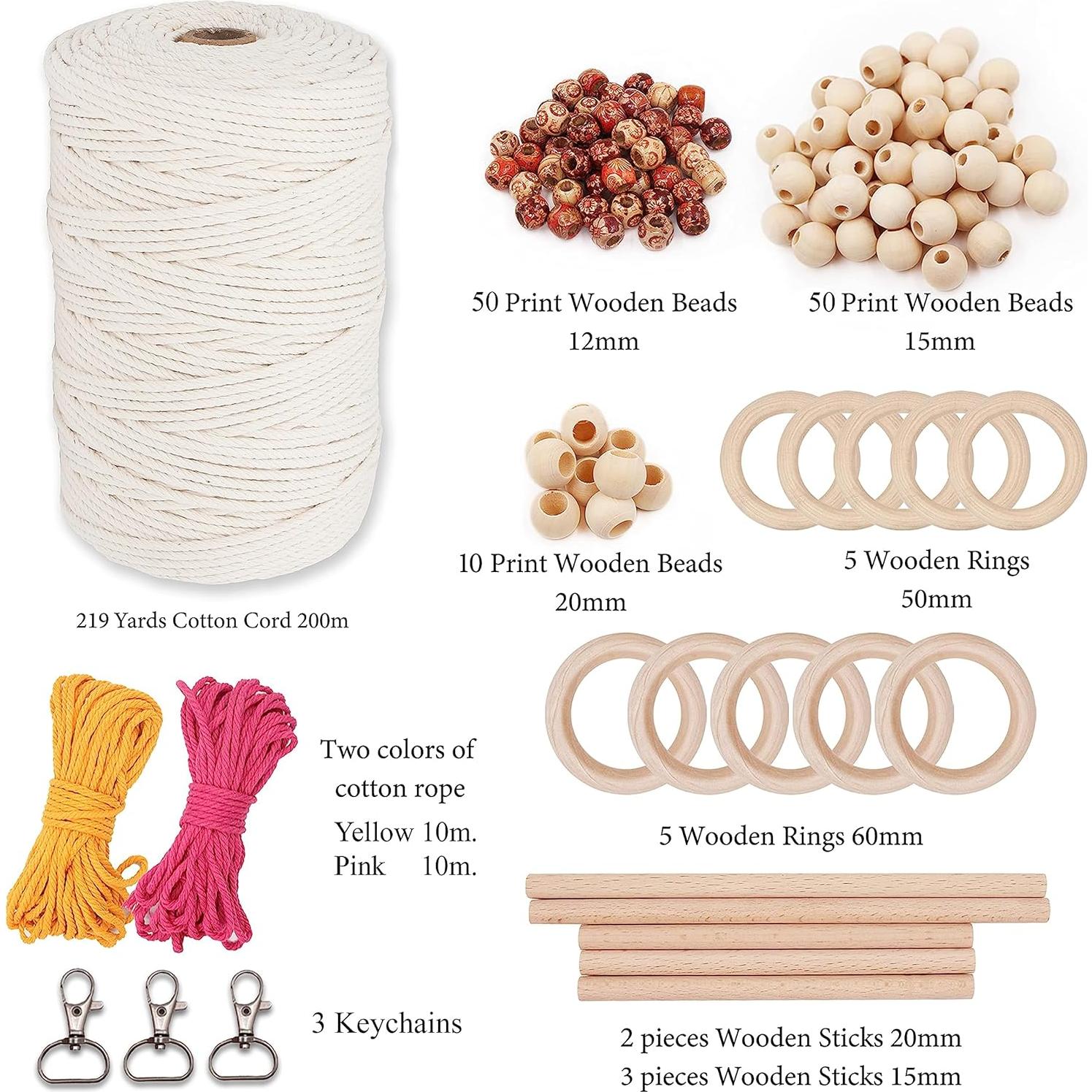 Kit de Macramé SAOMER 130 Piezas 200 Metros 3mm DIY