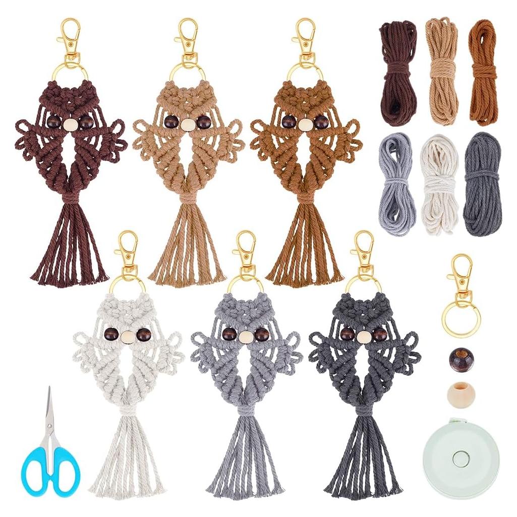 Kit de Llavero Macramé de Búho ACRNIGHEET 6 Piezas DIY
