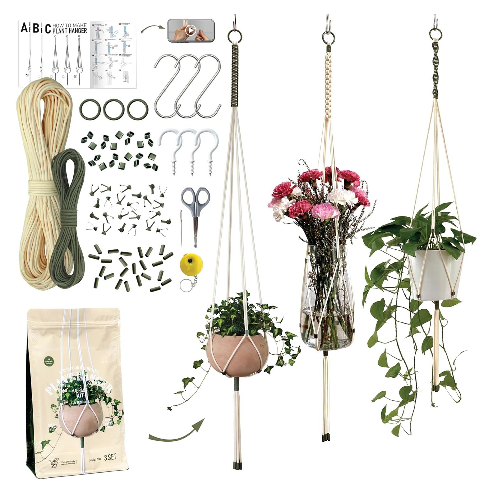 Kit de Macramé para Principiantes LET BE - 3 Colgadores de Plantas