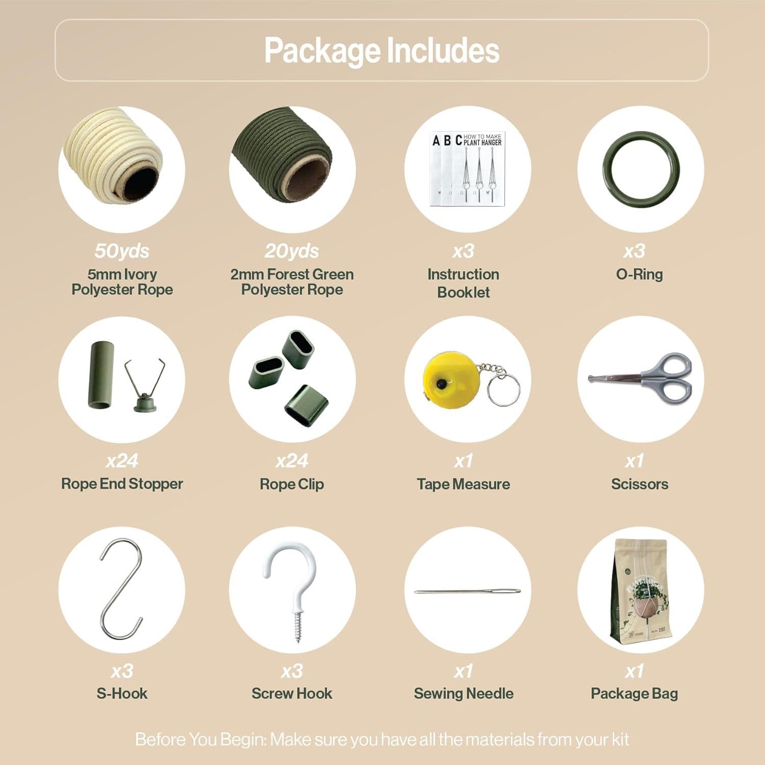 Kit de Macramé para Principiantes LET BE - 3 Colgadores de Plantas