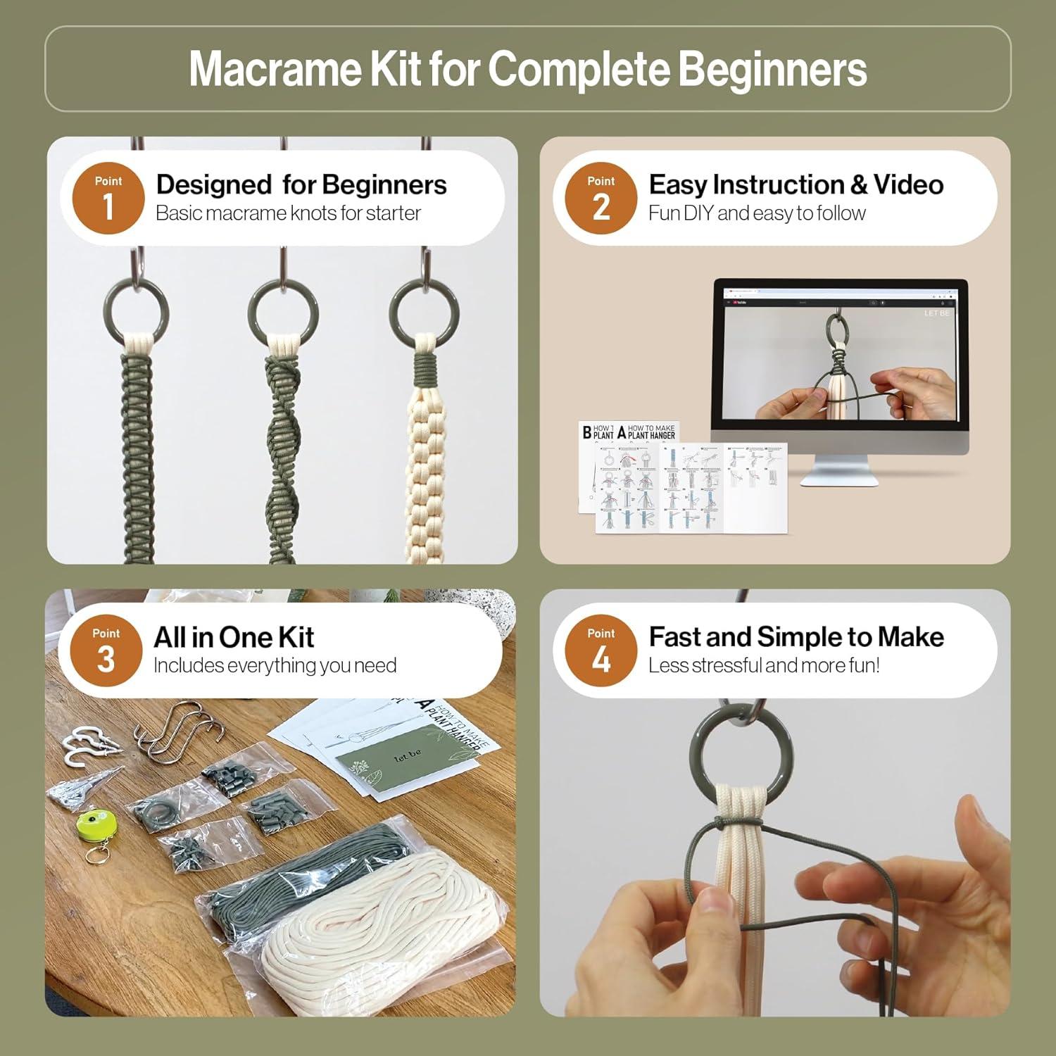 Kit de Macramé para Principiantes LET BE - 3 Colgadores de Plantas