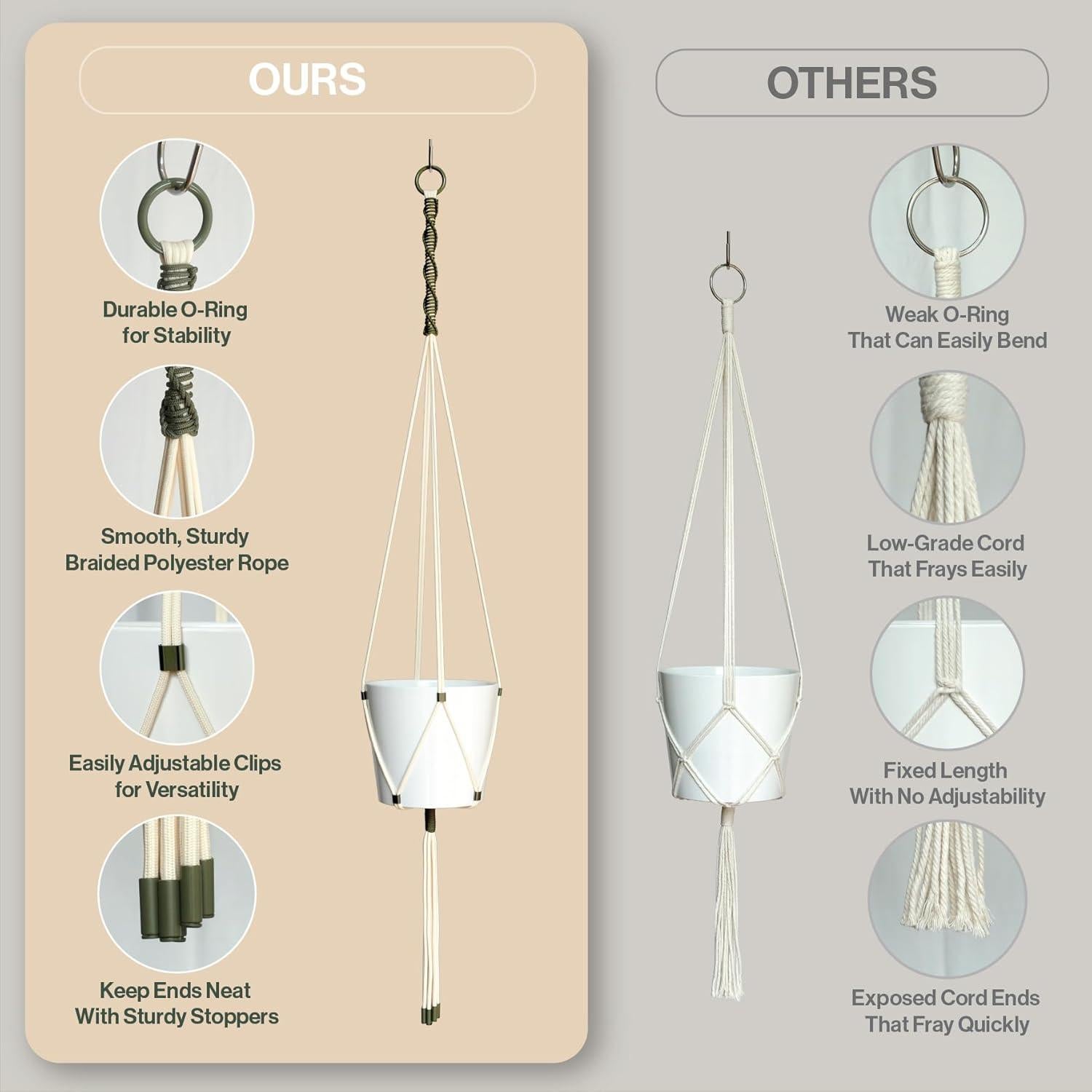 Kit de Macramé para Principiantes LET BE - 3 Colgadores de Plantas