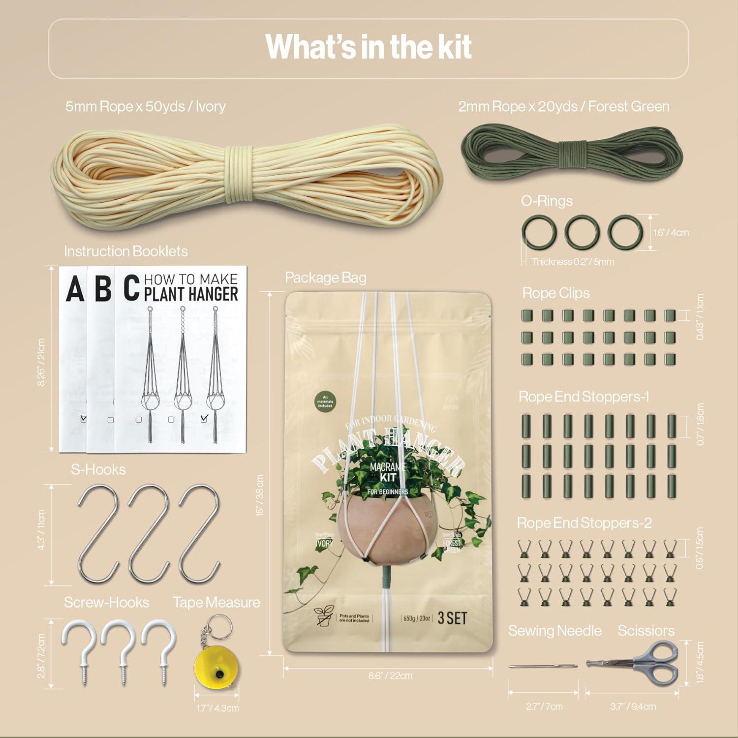 Kit de Macramé para Principiantes LET BE - 3 Colgadores de Plantas