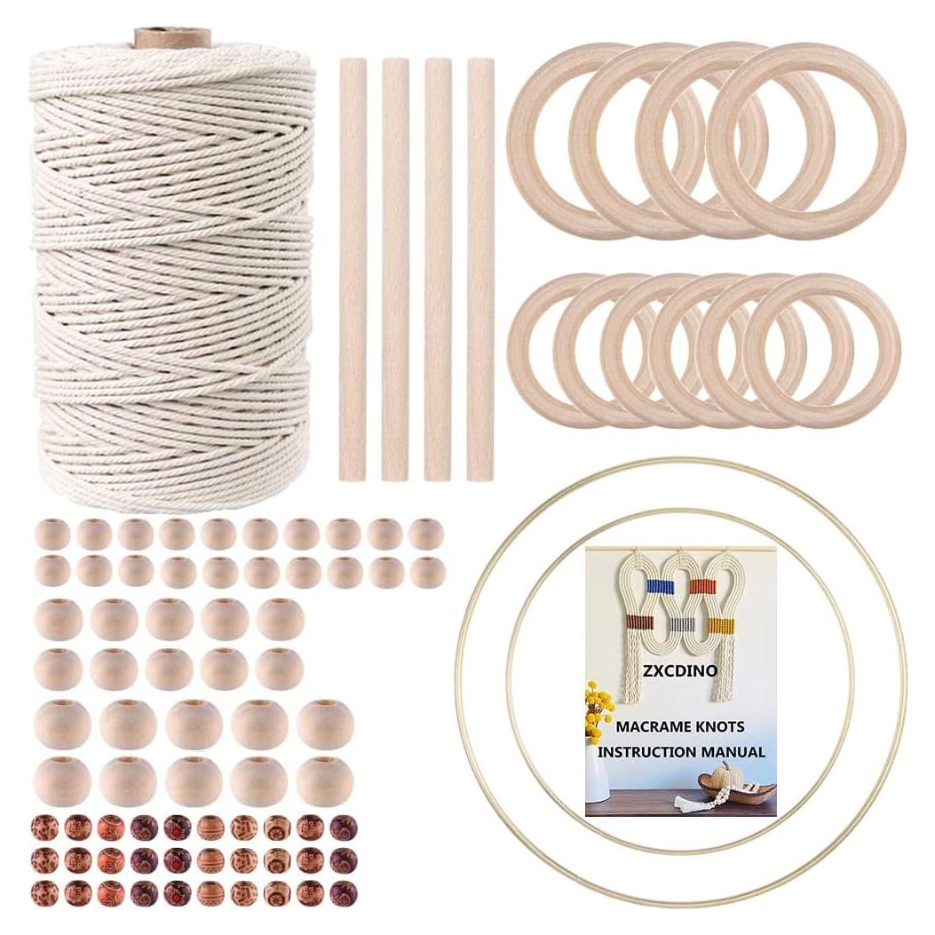 Kit de Macramé 87pcs ZXCDINO Algodón Natural 3mm x 20m