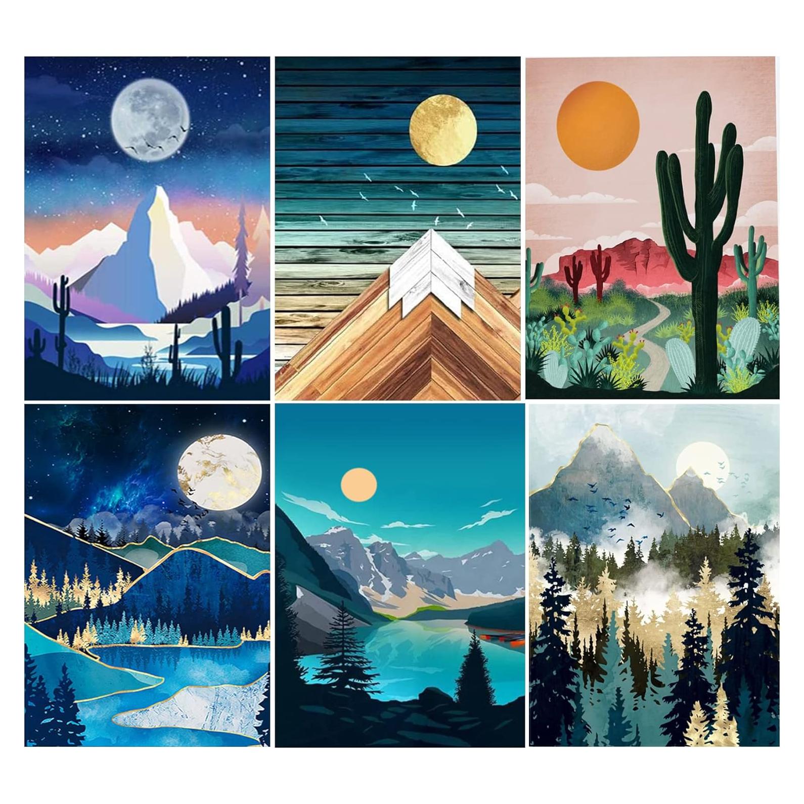 Kit Pintar por Números LWZAYS 6 Lienzos 20x30 cm Acrílico