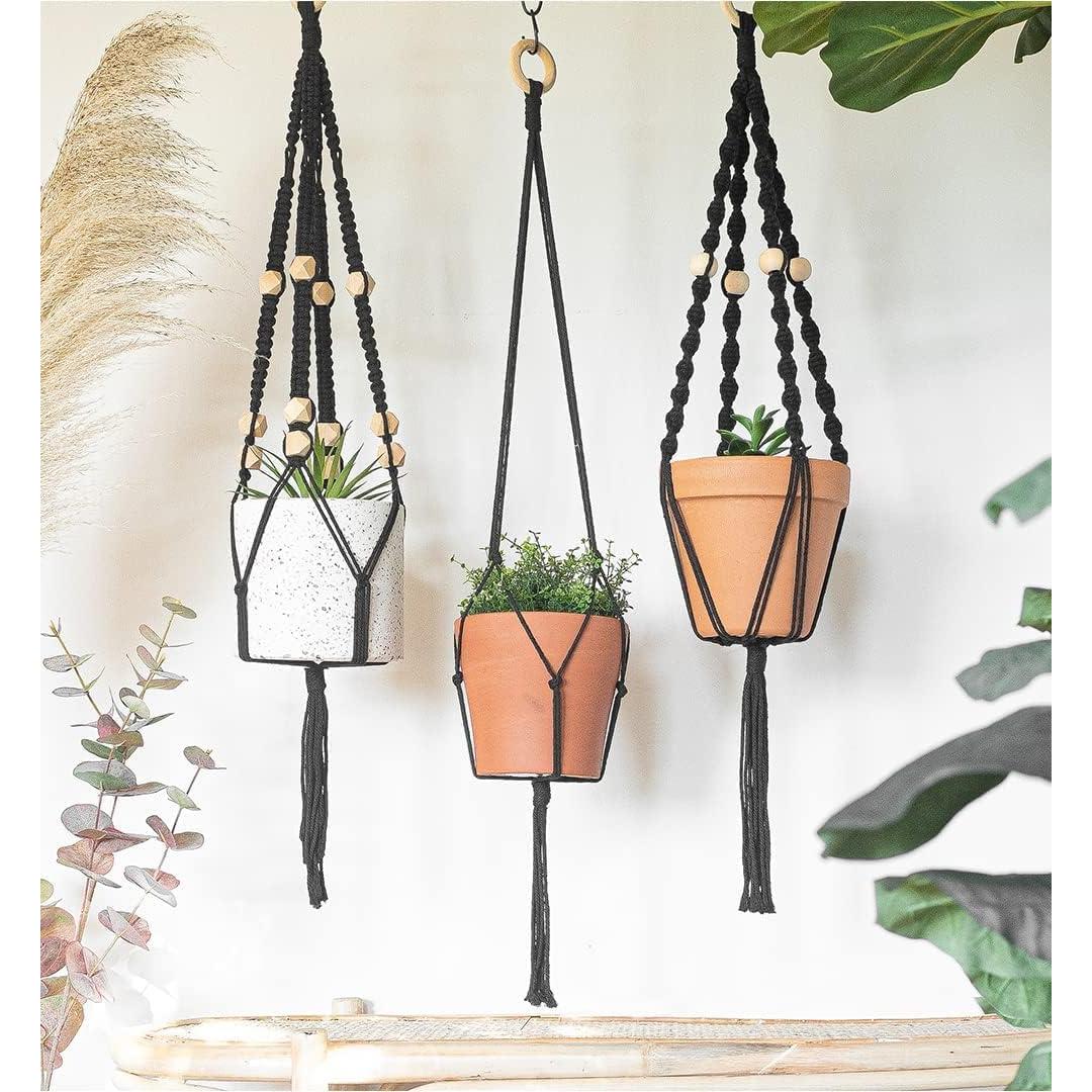 Kit de Macramé Aesthetic Creative - 3 Soportes de Plantas - 99m Cuerda Algodón 3mm