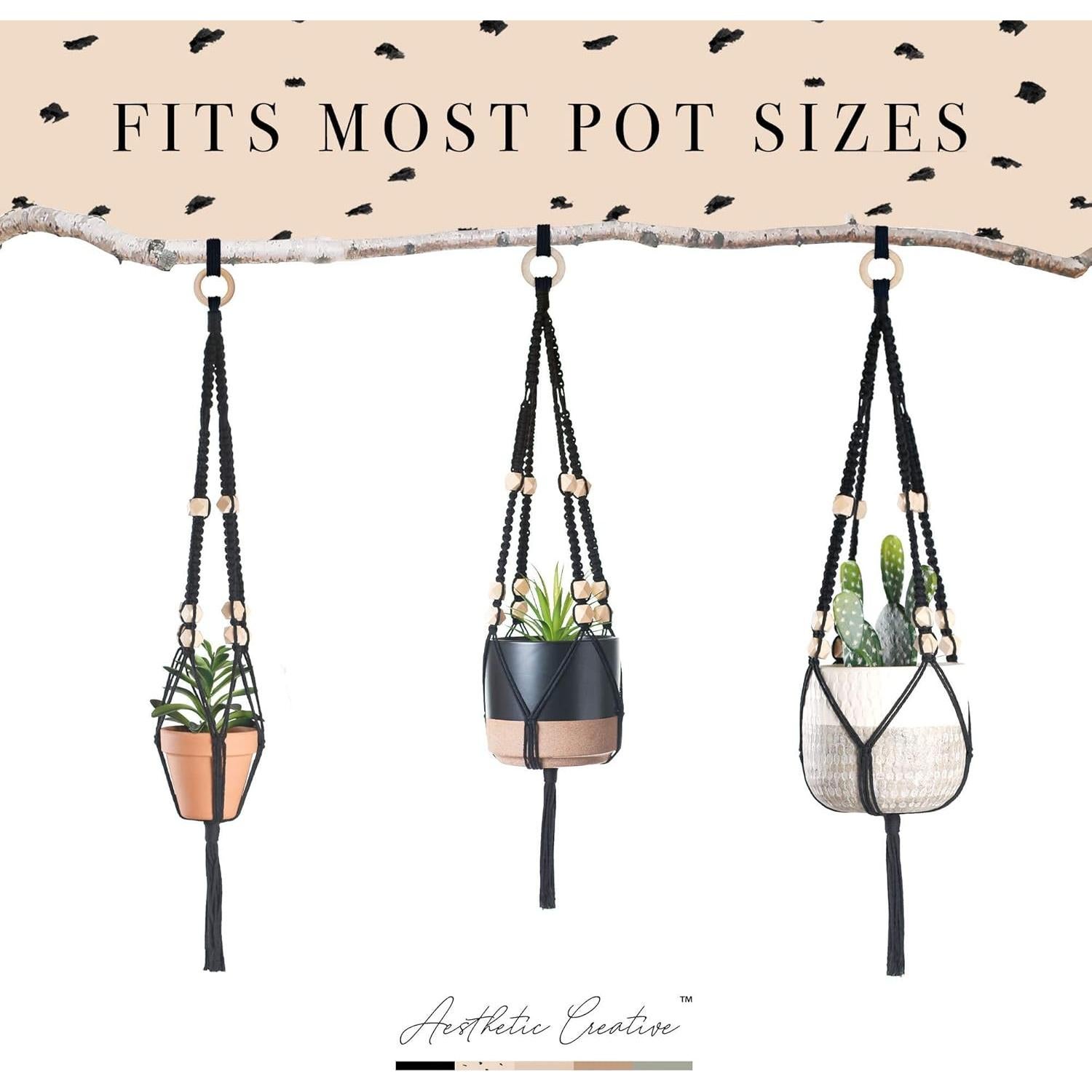 Kit de Macramé Aesthetic Creative - 3 Soportes de Plantas - 99m Cuerda Algodón 3mm