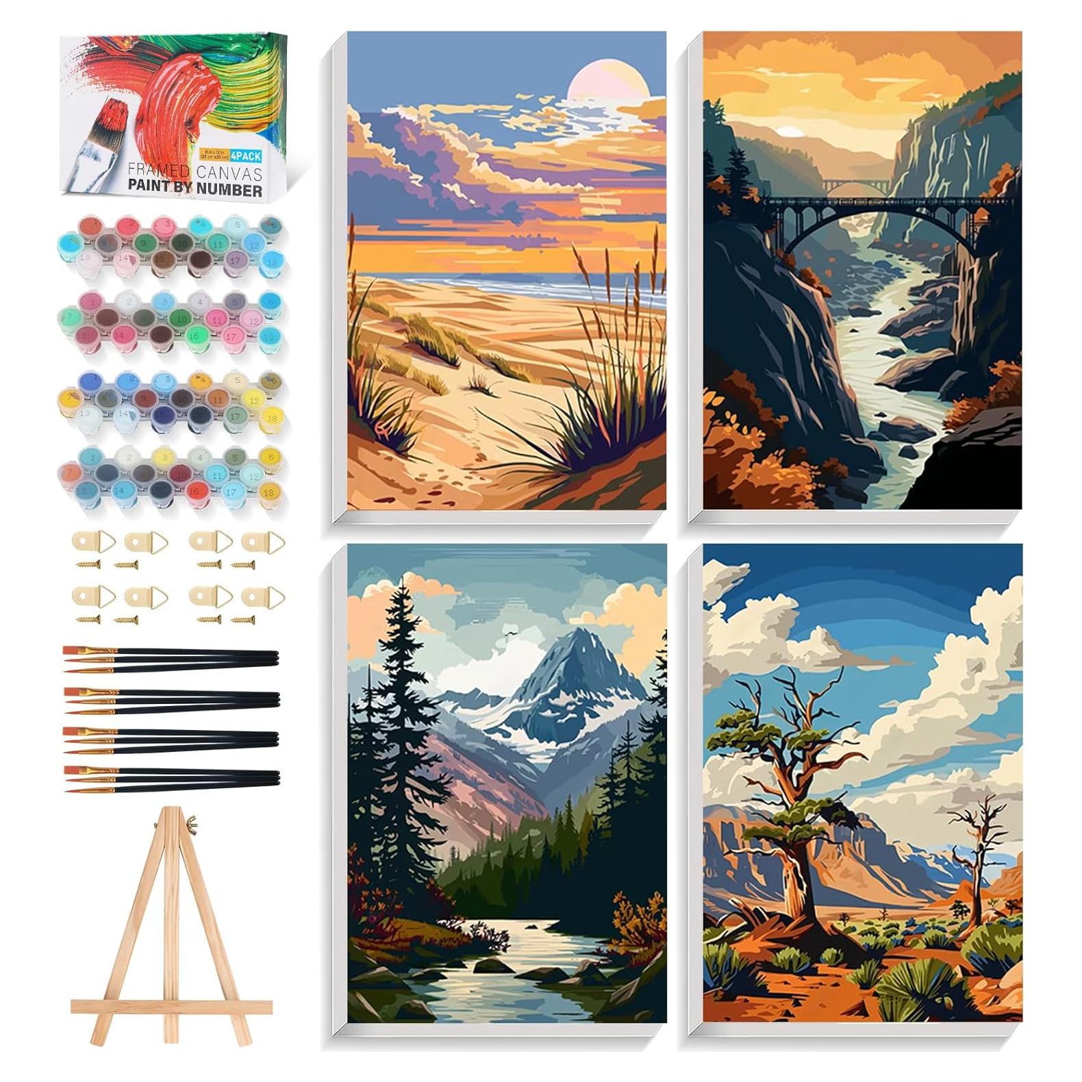 Kit de Pintura por Números PRASIO 4 Paquetes Parques Nacionales 20x30 cm