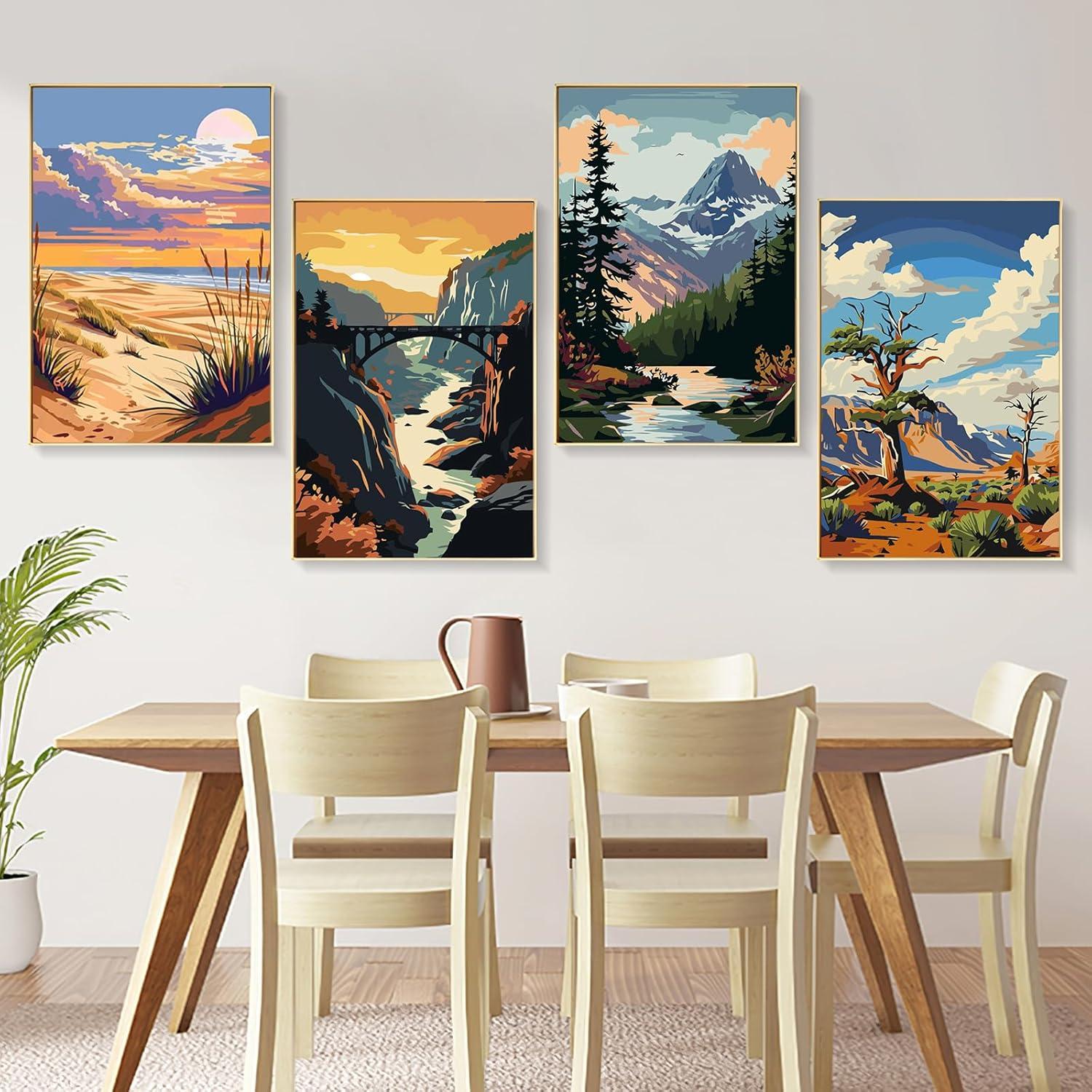 Kit de Pintura por Números PRASIO 4 Paquetes Parques Nacionales 20x30 cm