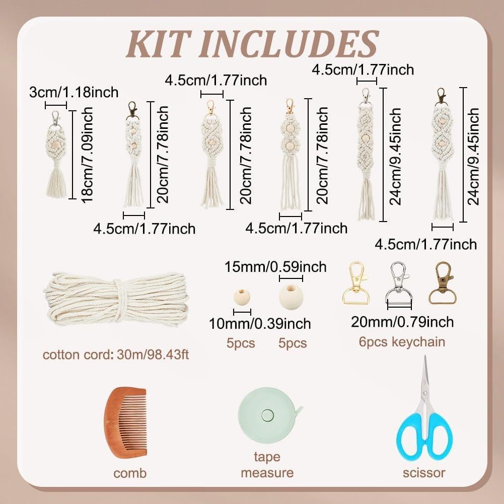 Kit de Llaveros de Macramé INFUNLY 6 Piezas DIY Bohemio
