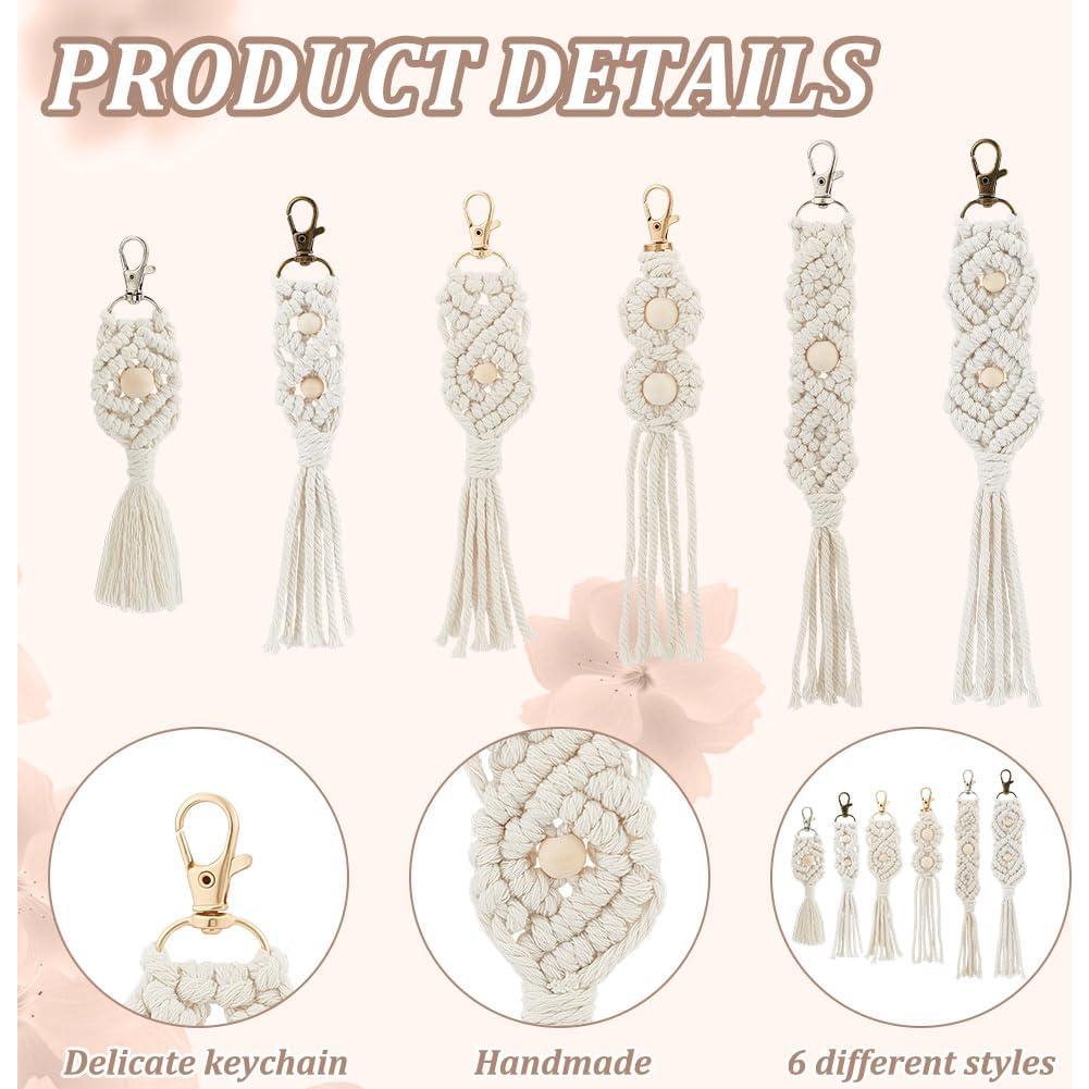Kit de Llaveros de Macramé INFUNLY 6 Piezas DIY Bohemio