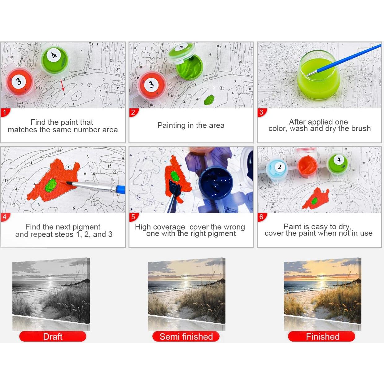 Kit de Pintura por Números Rebotipy 40x50cm Acrílico para Adultos