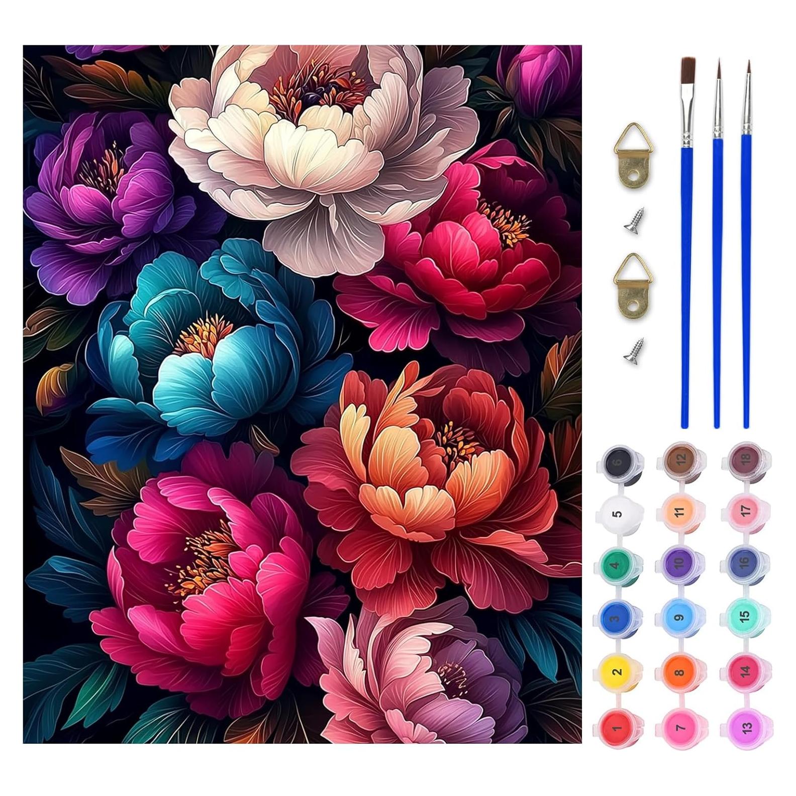 Kit de Pintura por Números Lxmsja Peonías 50x40 cm Acrílica