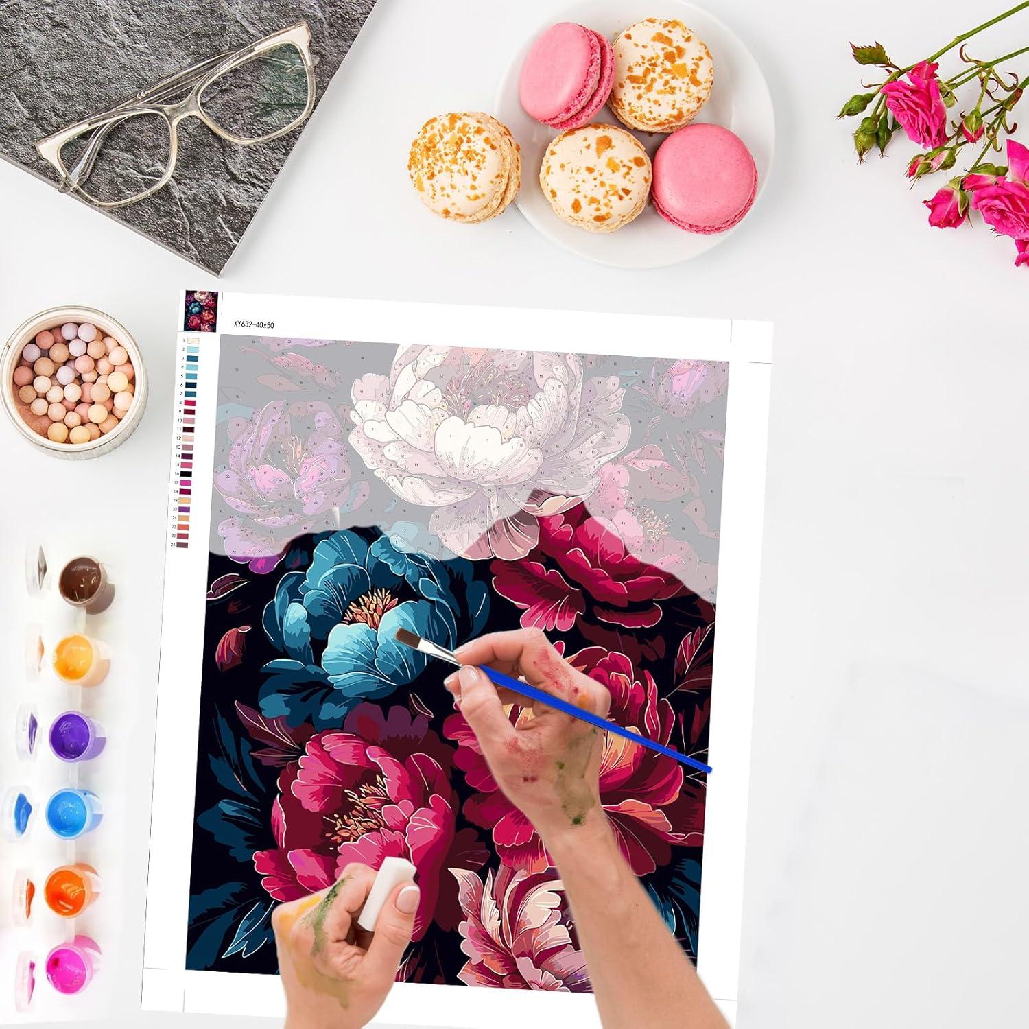 Kit de Pintura por Números Lxmsja Peonías 50x40 cm Acrílica