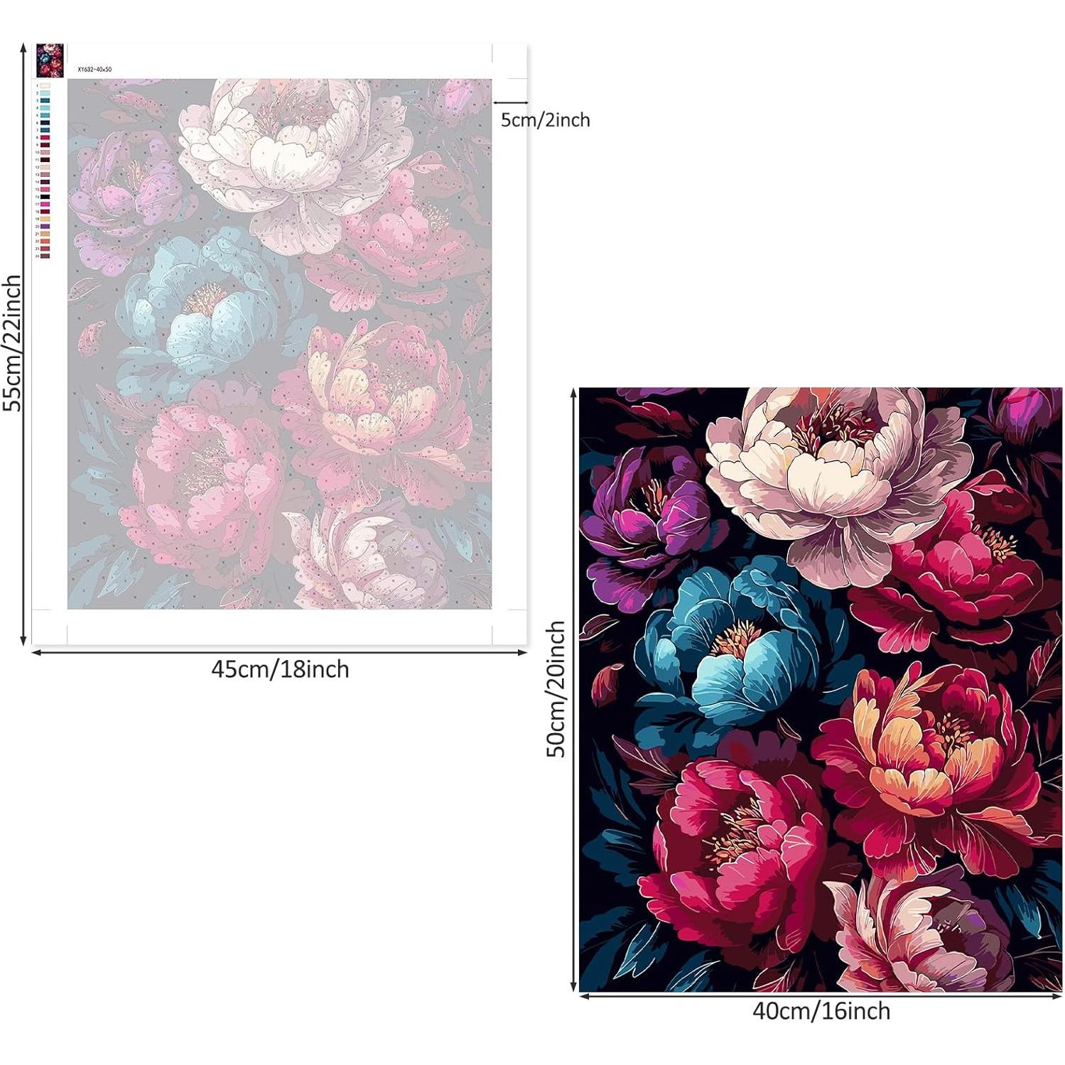 Kit de Pintura por Números Lxmsja Peonías 50x40 cm Acrílica