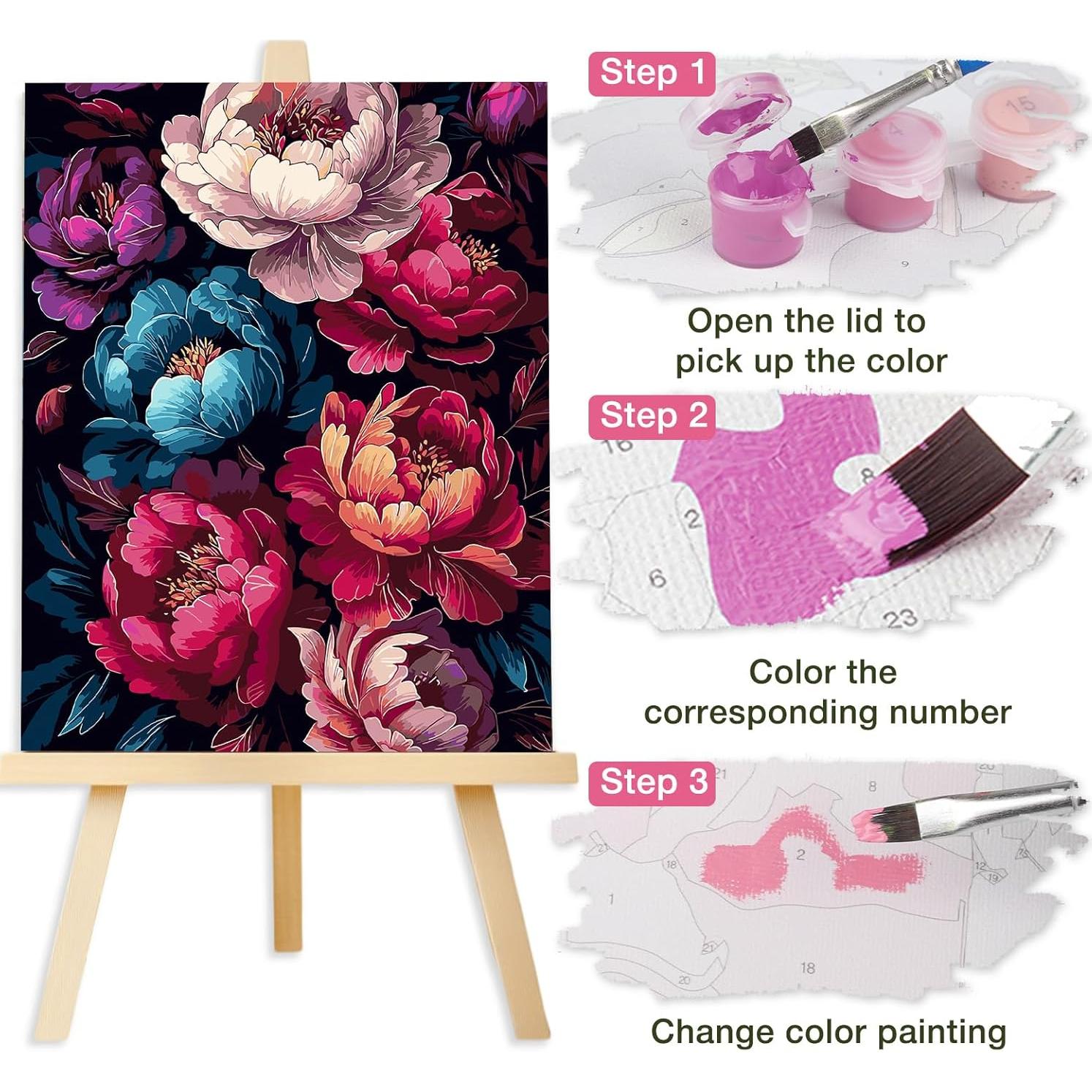 Kit de Pintura por Números Lxmsja Peonías 50x40 cm Acrílica