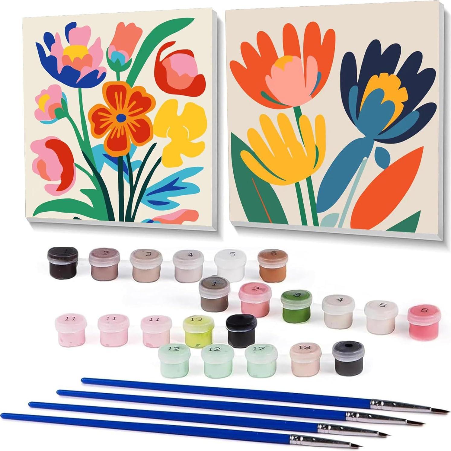Kit de Pintura por Números Enmarcado uuxsretaio Floral 20x20 cm