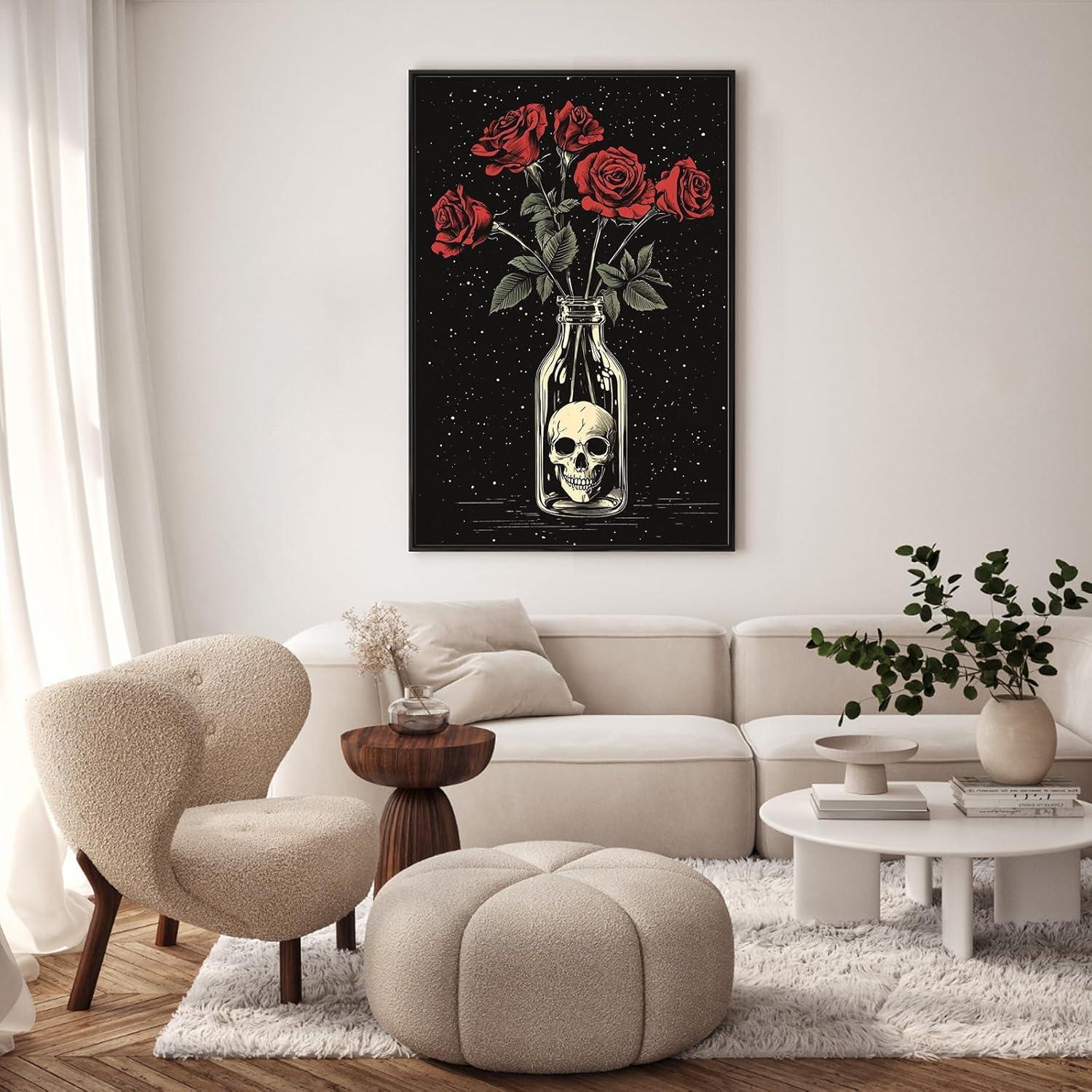 Kit de Pintura por Números Enmarcado GEEHEIY 20x30 cm Calavera y Rosas