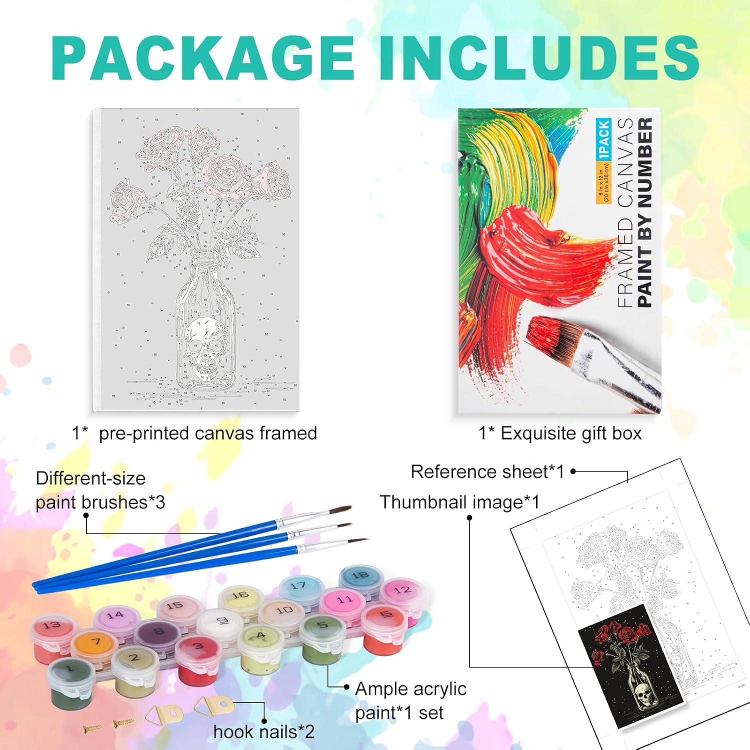 Kit de Pintura por Números Enmarcado GEEHEIY 20x30 cm Calavera y Rosas