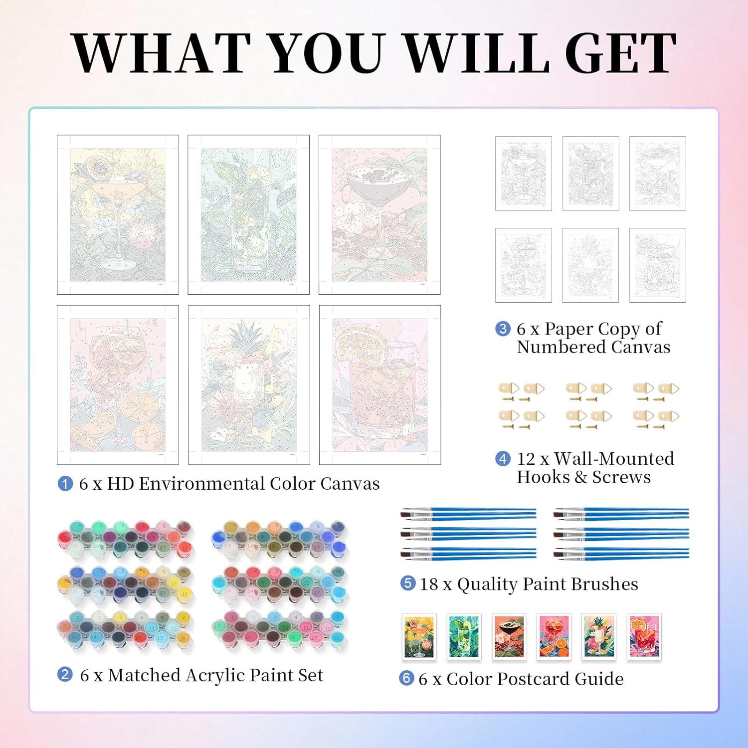 Kit de Pintura por Números Camocin 6 Paquetes Adultos 25.4x35.6cm