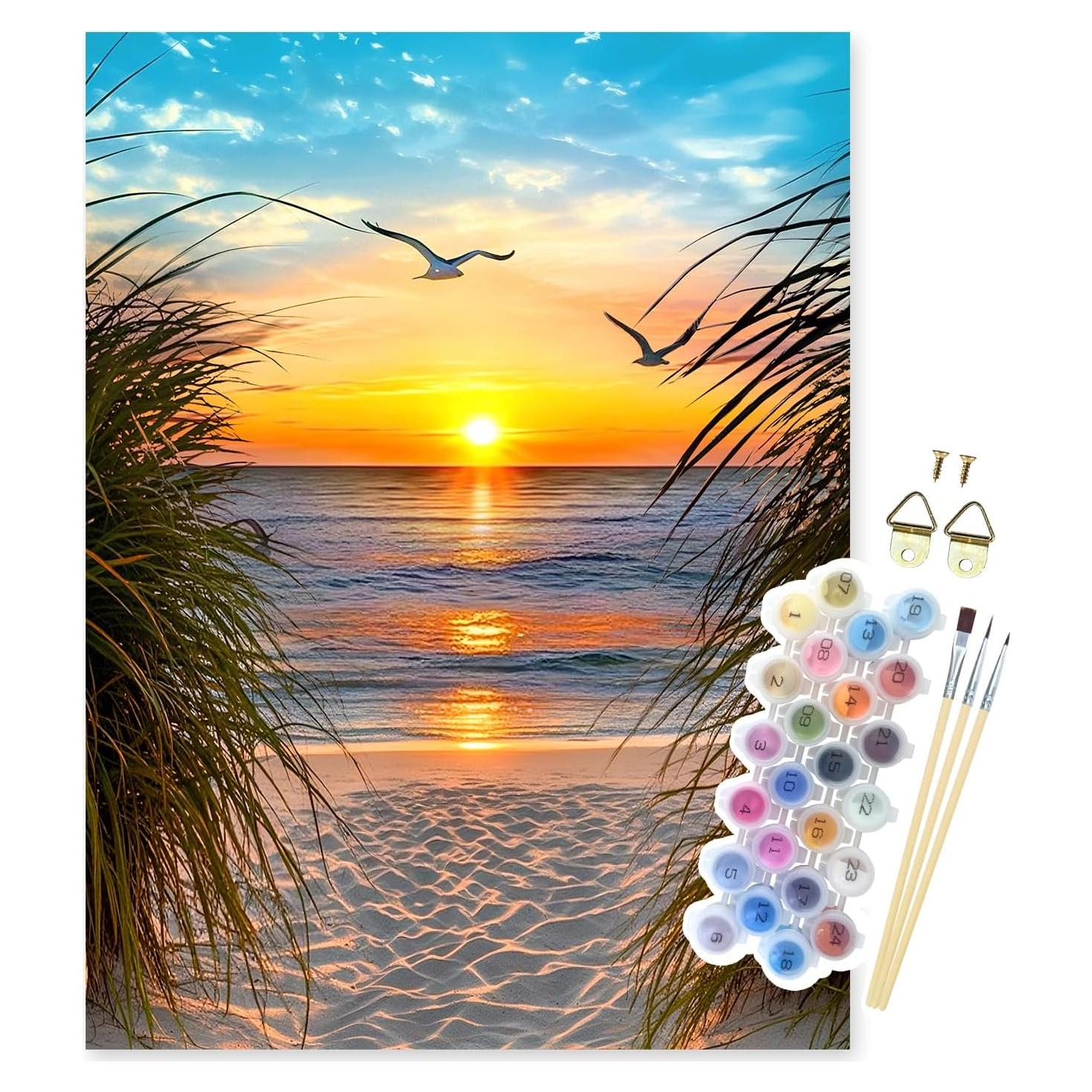Kit de Pintura por Números NPCSWXQ 40x50cm Atardecer Playa