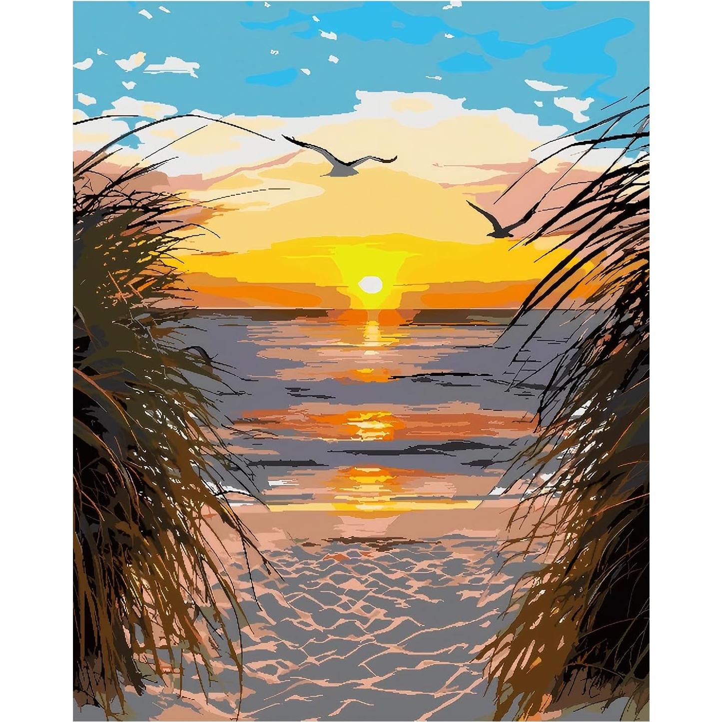 Kit de Pintura por Números NPCSWXQ 40x50cm Atardecer Playa