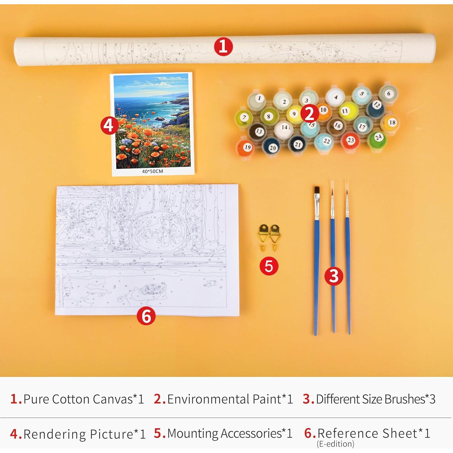 Kit de Pintar por Números TUMOVO Paisaje Amapolas 40x50cm